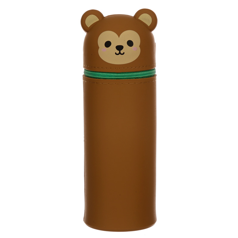 Bear-shaped zippered pencil case.
