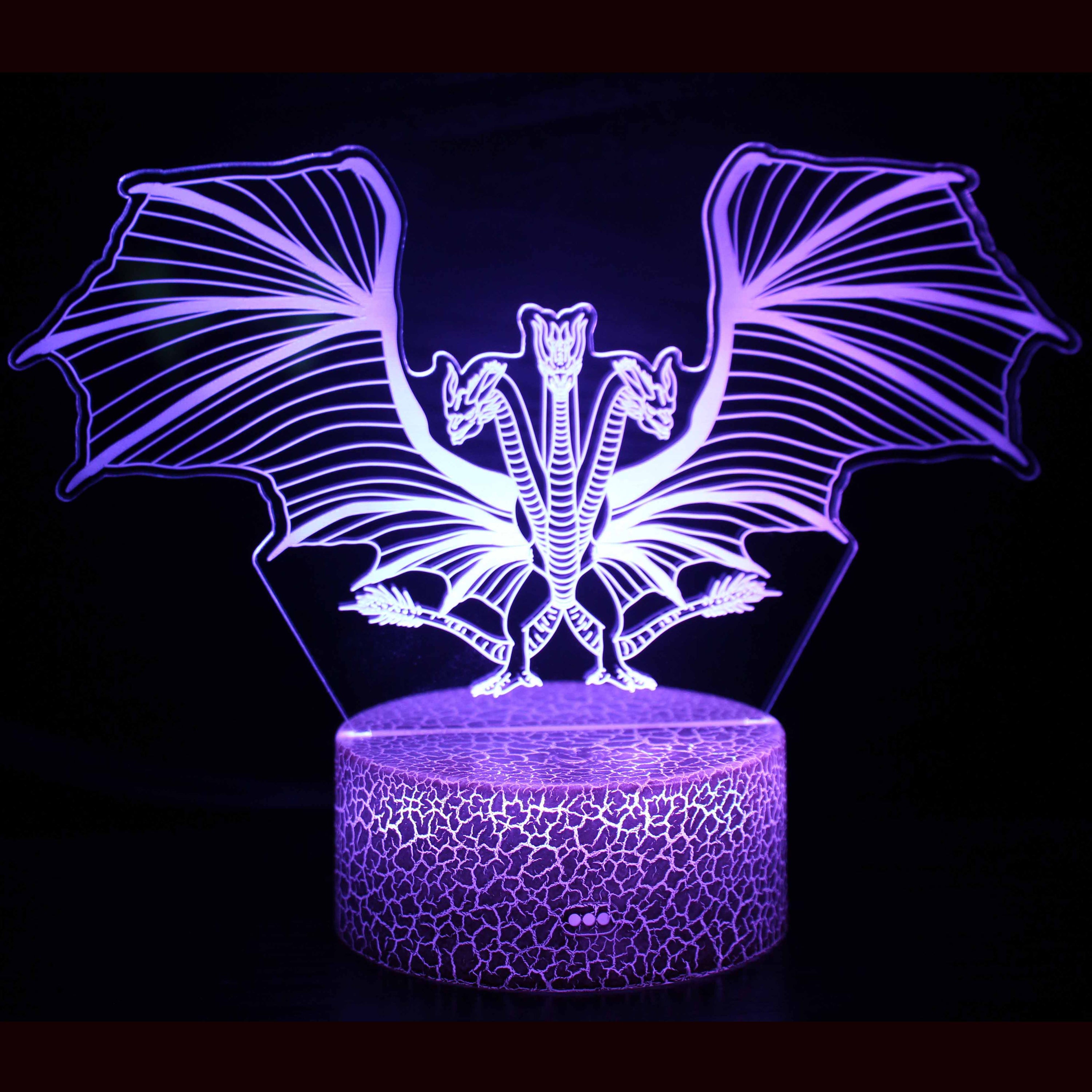 A creative 3D desk lamp featuring a dinosaur design, showcasing its acrylic light guide and ABS base, perfect for illuminating any space.