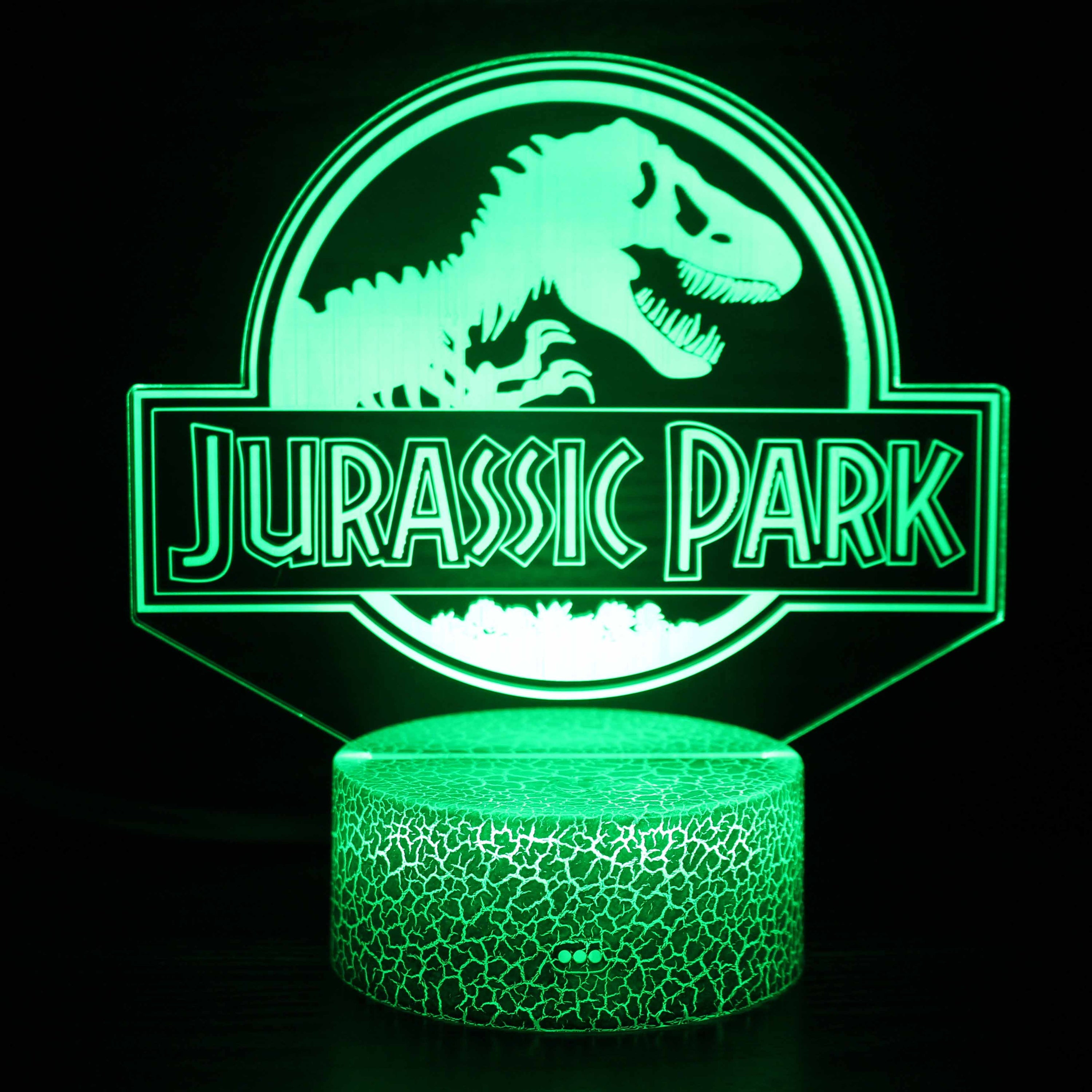 A creative 3D desk lamp featuring a dinosaur design, showcasing its acrylic light guide and ABS base, perfect for illuminating any space.