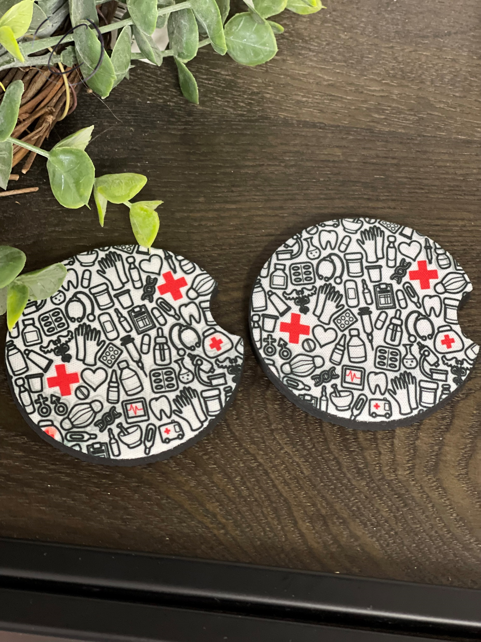 Doodle Doc Car Coaster Set featuring vibrant design and durable neoprene material, perfect for cup holders.