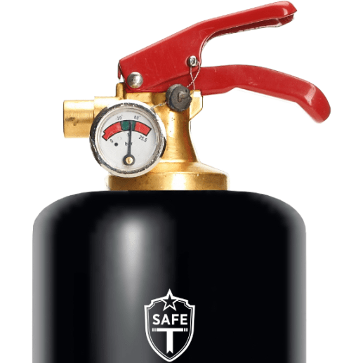 Stylish Safe-T Elephant fire extinguisher in a chic design, made of steel and brass, perfect for home decor.