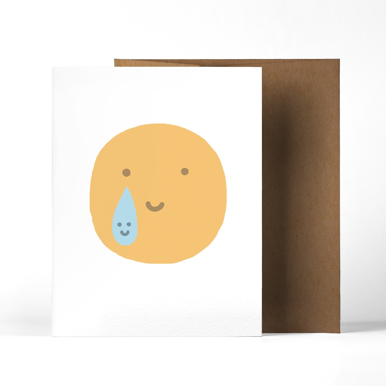 A Cute Happy Tears Emoji card featuring a joyful emoji design, blank back for personal messages, and a Kraft envelope.
