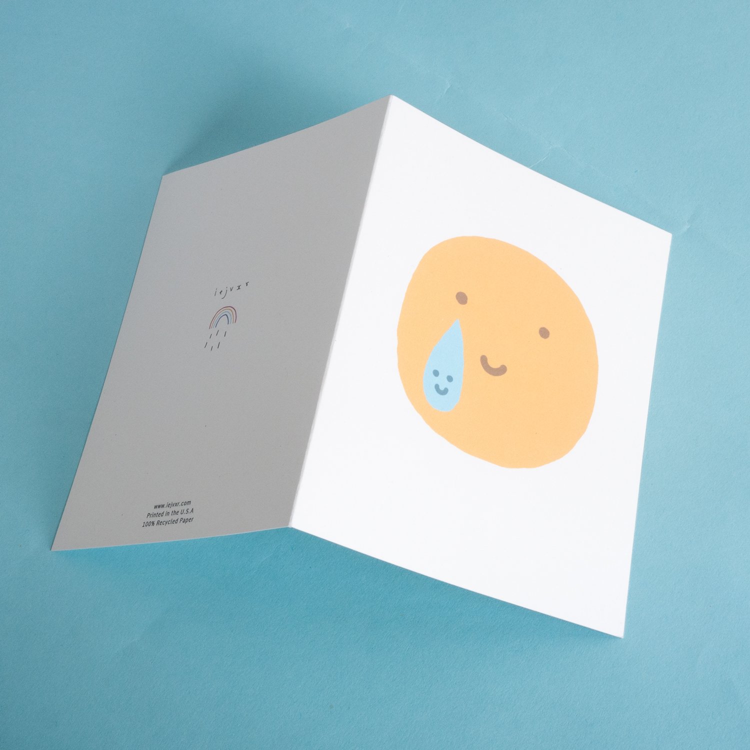 A Cute Happy Tears Emoji card featuring a joyful emoji design, blank back for personal messages, and a Kraft envelope.