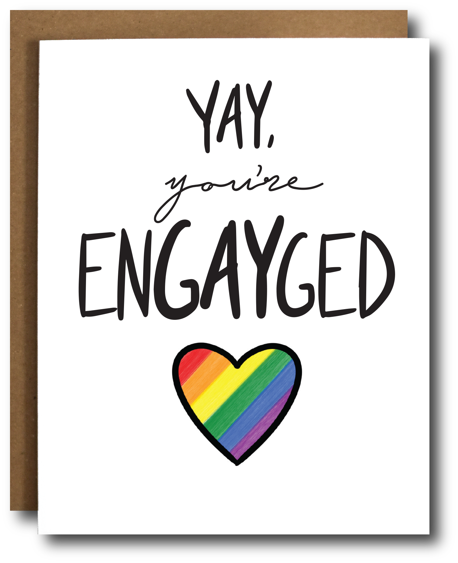 Engayged Card from the Pride series, featuring a blank interior and Kraft envelope, celebrating love and engagement.