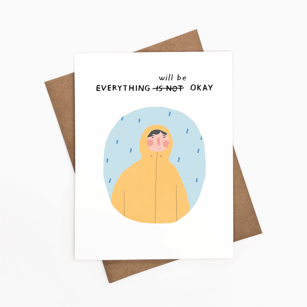 Everything Will Be Okay 2 card featuring uplifting illustrations and a heartfelt message, packaged with a Kraft envelope.