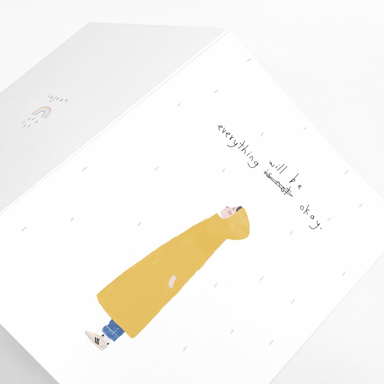 An uplifting illustrated card with the message 'Everything Will Be Okay', featuring a comforting design and a blank back for personal notes.