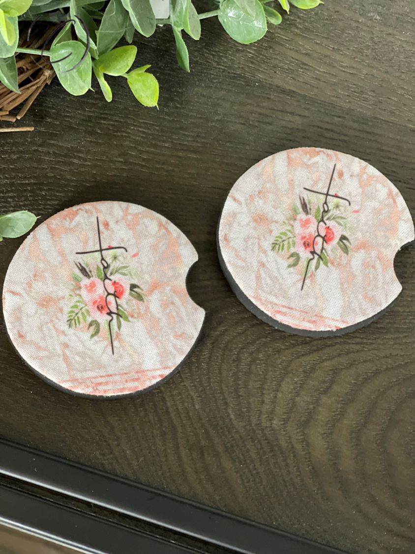 Faith Neoprene Car Coaster Set featuring a vibrant faith-inspired design, perfect for car cup holders.