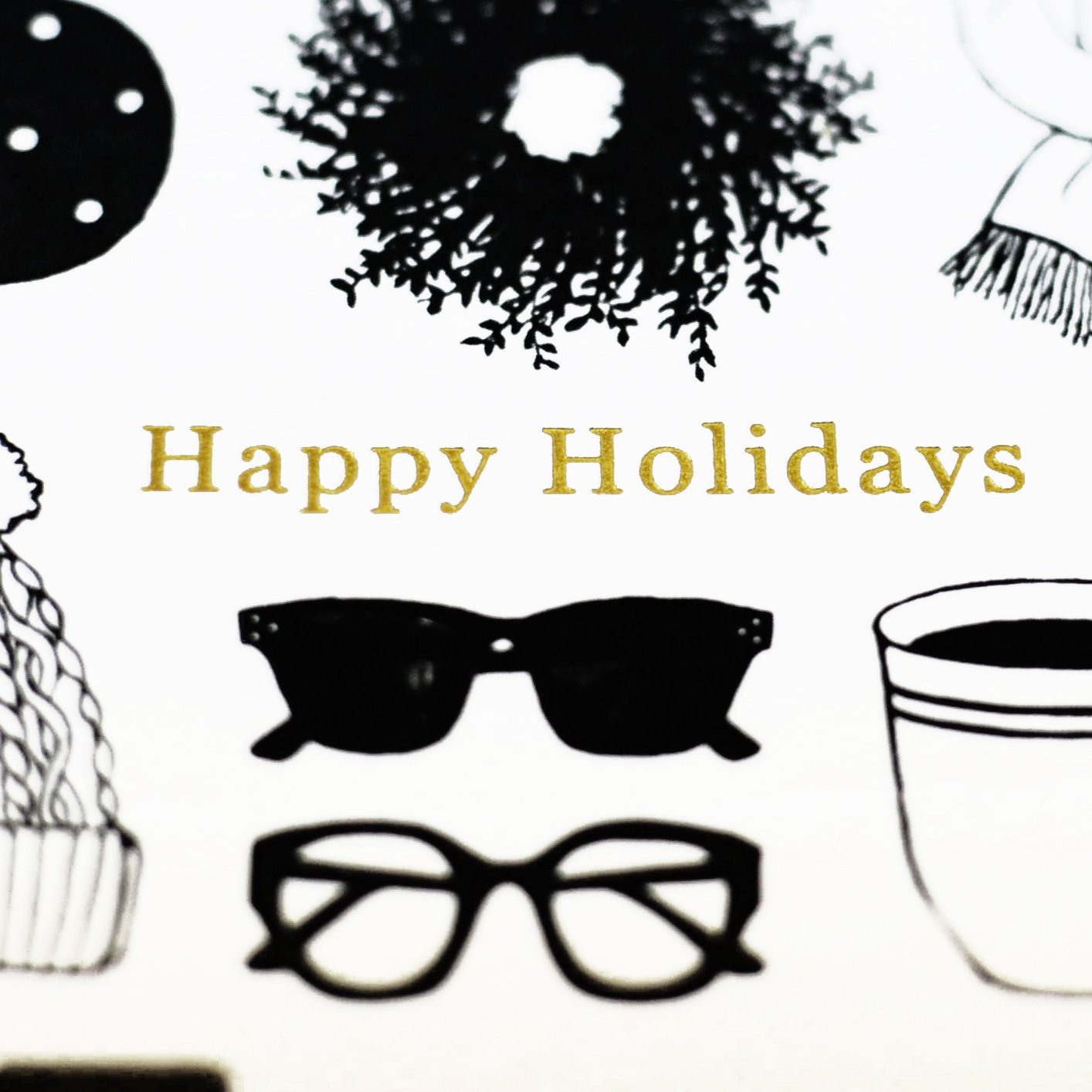 Fashion Illustration Chic Holiday Boxed Card Set featuring 8 stylish cards and gold metallic envelopes in a clear box.