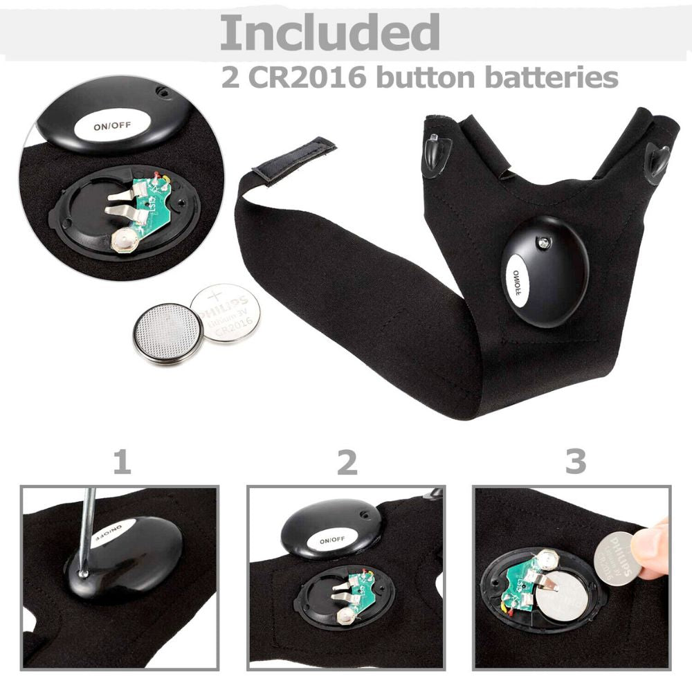 A pair of Flash Light LED Gloves featuring bright LED lights on the index fingers and thumb, designed for hands-free illumination.