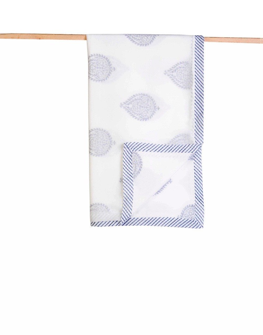 FORT Blue Cotton Dohar featuring soft natural cotton layers and hand block-printed design, perfect for babies.