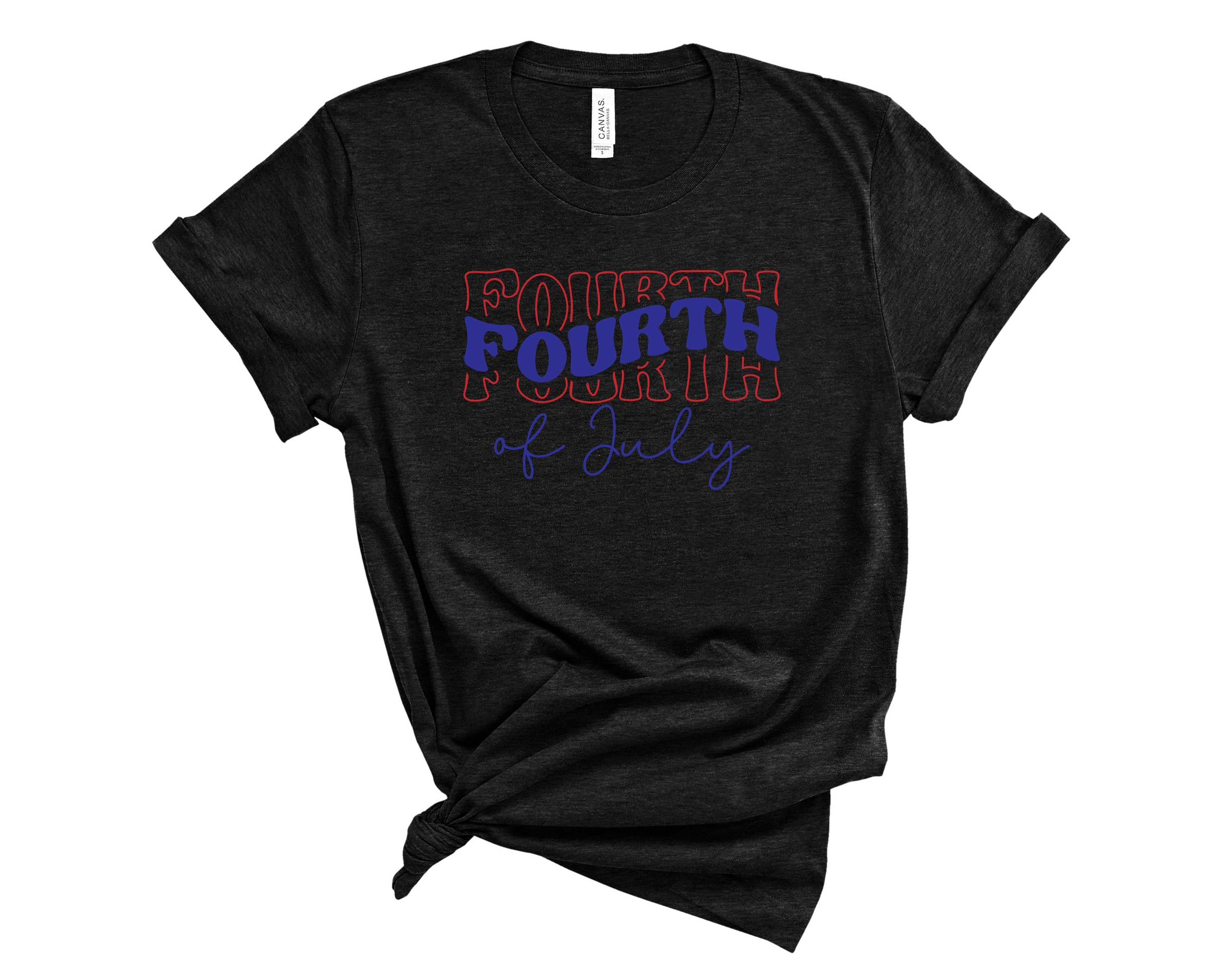 Fourth of July Retro Graphic Tee featuring a vibrant patriotic design, perfect for summer celebrations.