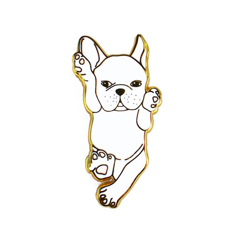 White French Bulldog enamel pin on a backing card, showcasing its cute design and high-quality finish.