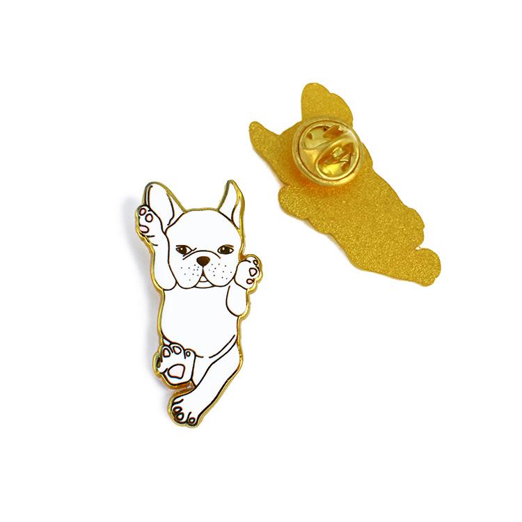 White French Bulldog enamel pin on a backing card, showcasing its cute design and high-quality finish.