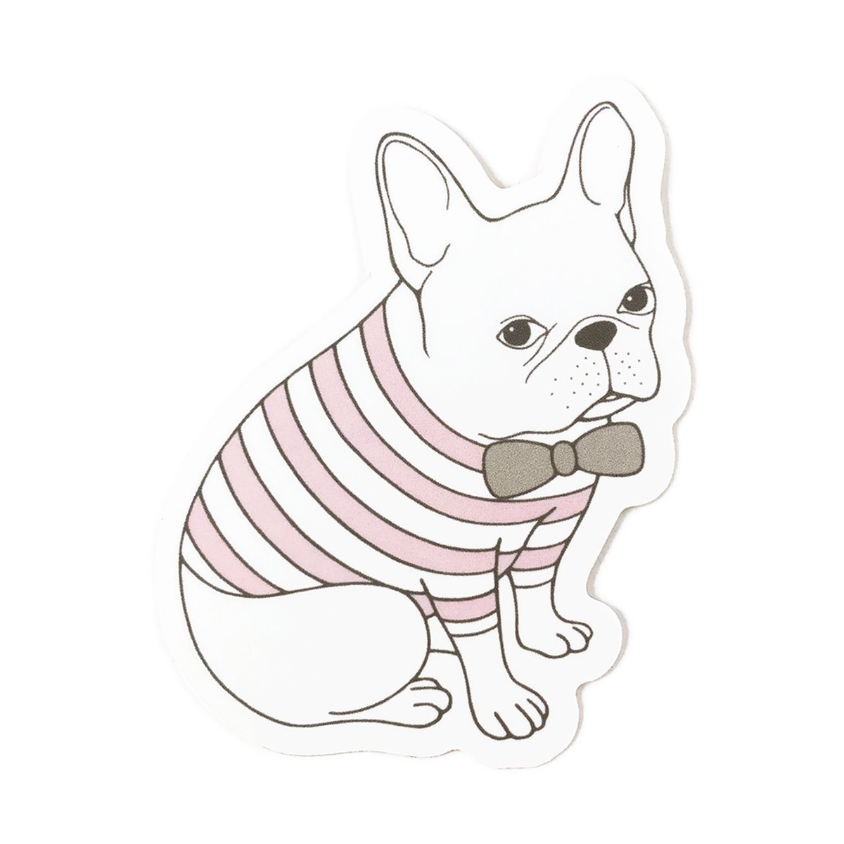 Adorable French Bulldog waterproof sticker on a smooth surface, showcasing its vibrant design and quality.