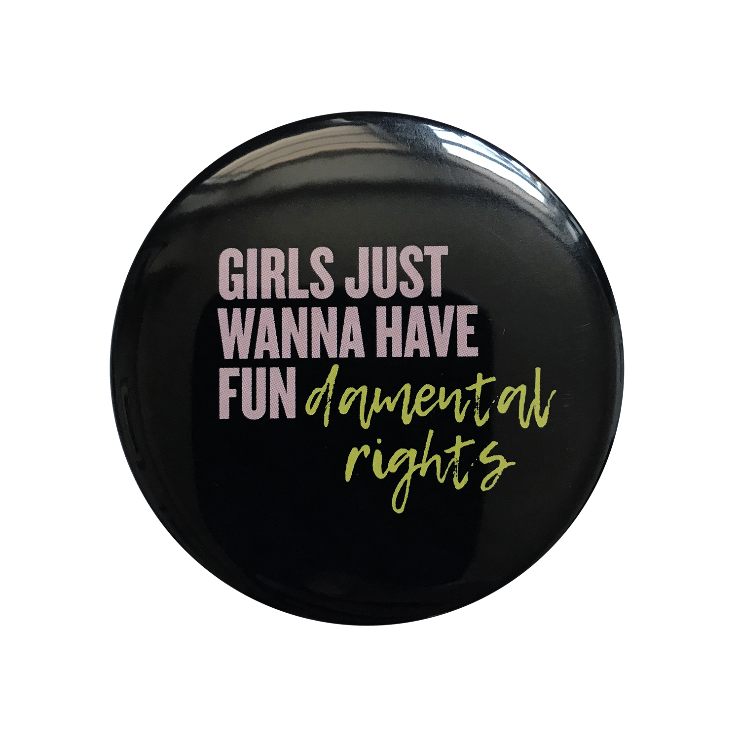 A vibrant FUNdamental Rights pin, magnet, and bottle opener set, showcasing a colorful design with empowering text, perfect for daily inspiration.