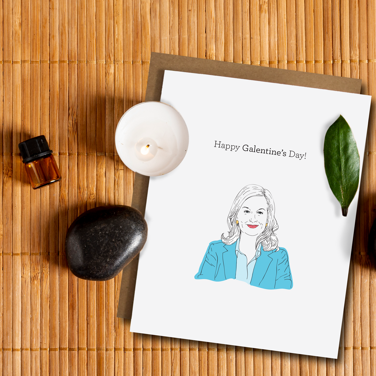 A colorful Galentine's Day card featuring a blank interior, perfect for personal messages, with a Kraft paper envelope.