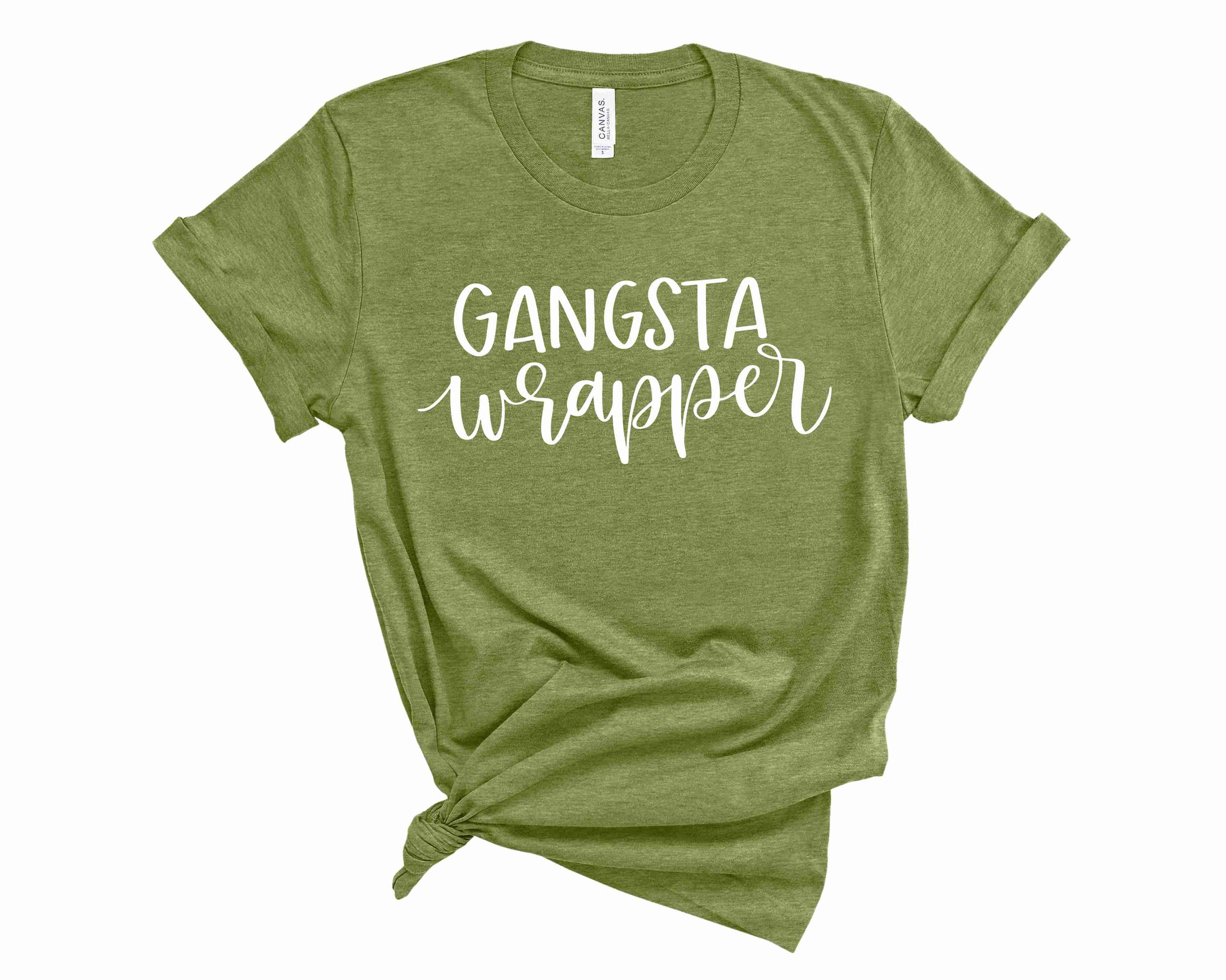 Gangster Wrapper Graphic Tee featuring a trendy gangster-themed design on a soft unisex t-shirt.