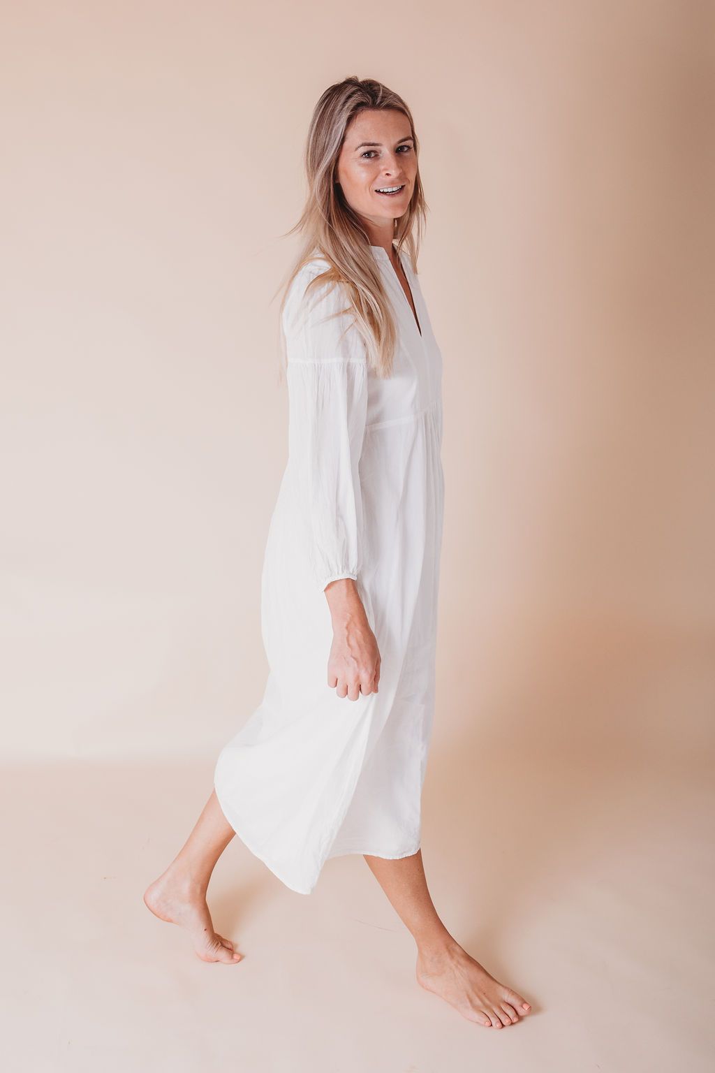 A beautiful white girl's cotton kaftan dress made from soft Indian cotton voile, perfect for various occasions.