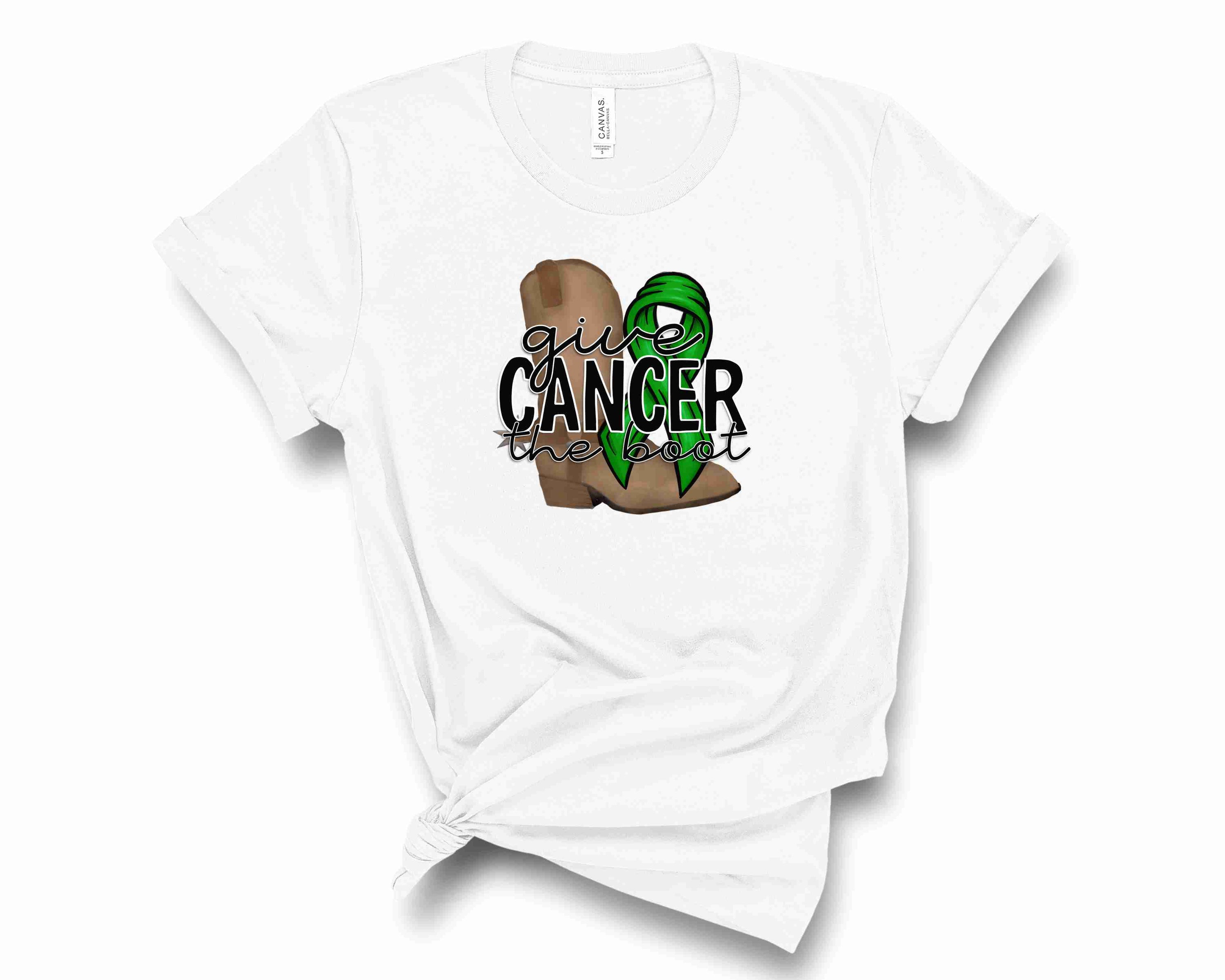 Unisex green ribbon graphic tee for cancer awareness, featuring a stylish design.