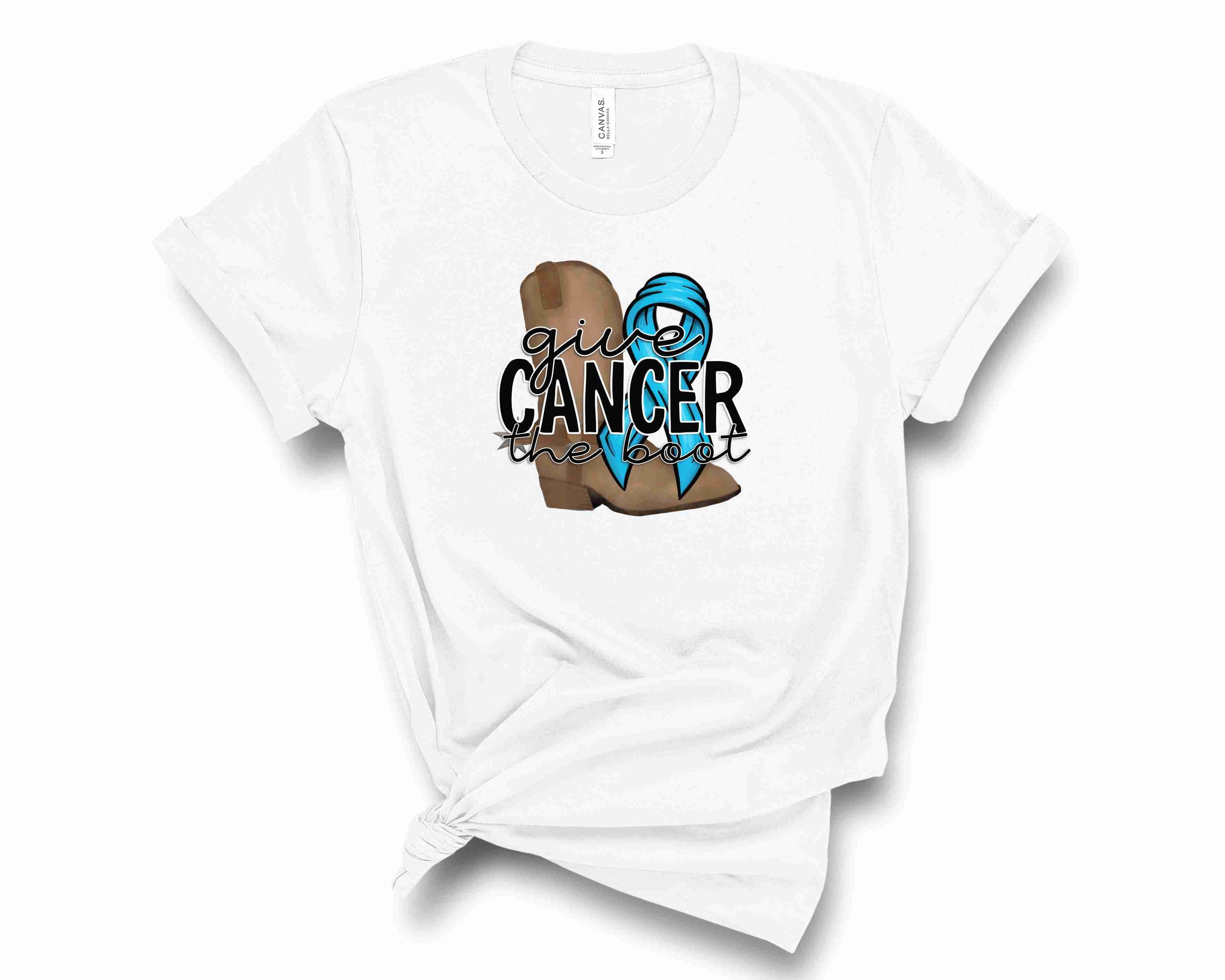 Lt Blue Ribbon Graphic Tee for cancer awareness, featuring a unisex design and soft fabric.
