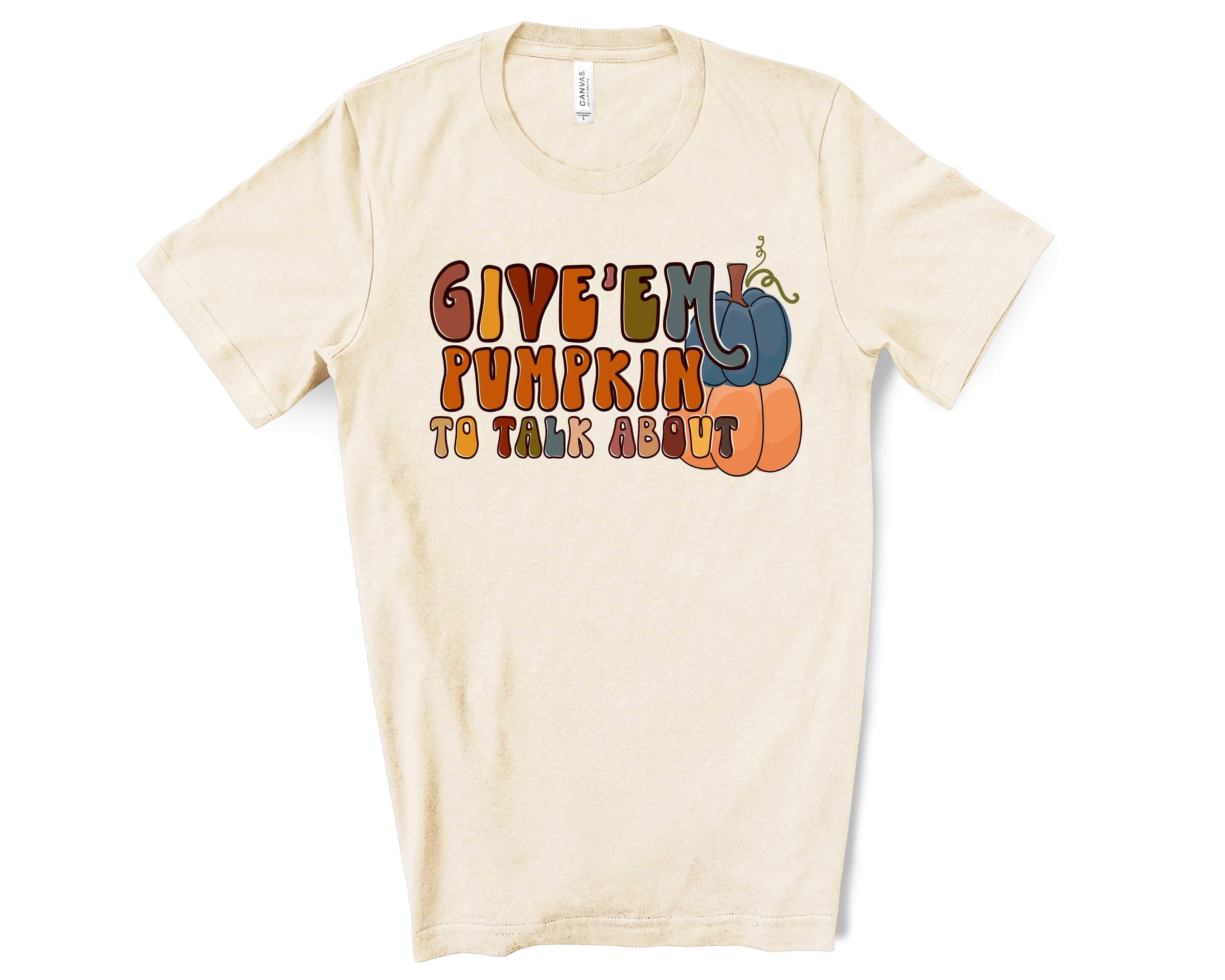 A stylish unisex graphic tee featuring a fun pumpkin design, perfect for fall fashion.