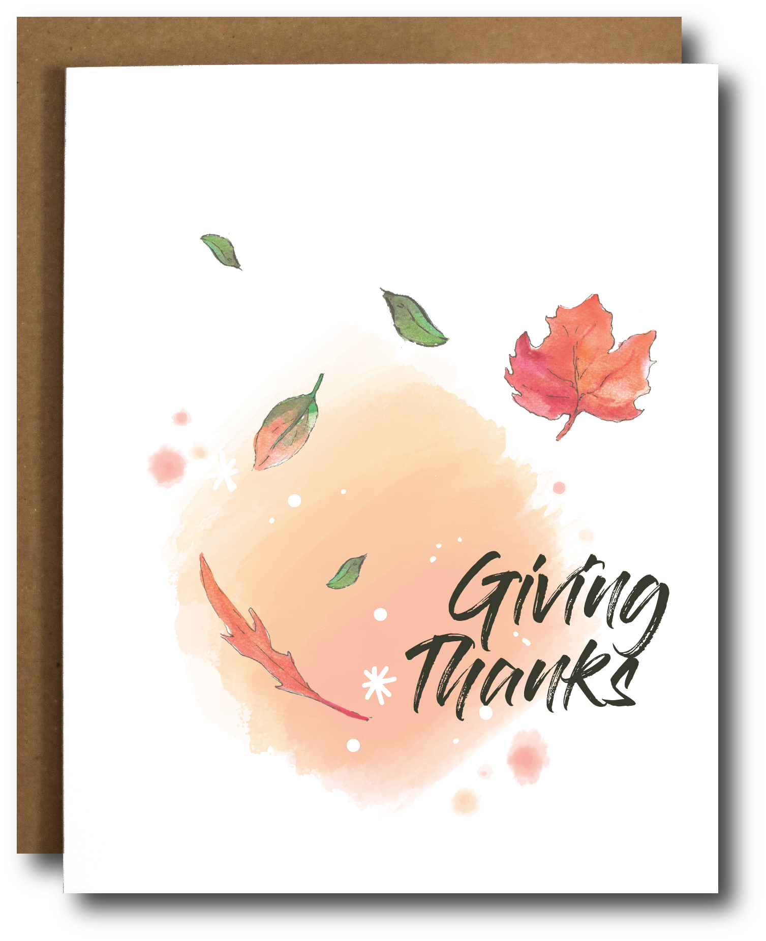 Giving Thanks Fall Thanksgiving Card with leafy design and brown recycled kraft envelope.