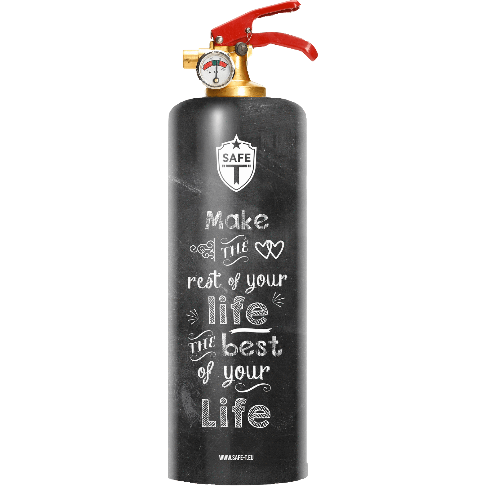 Good Life fire extinguisher with a chic design, elegantly wrapped in a tubular cover, showcasing its stylish appearance and safety features.