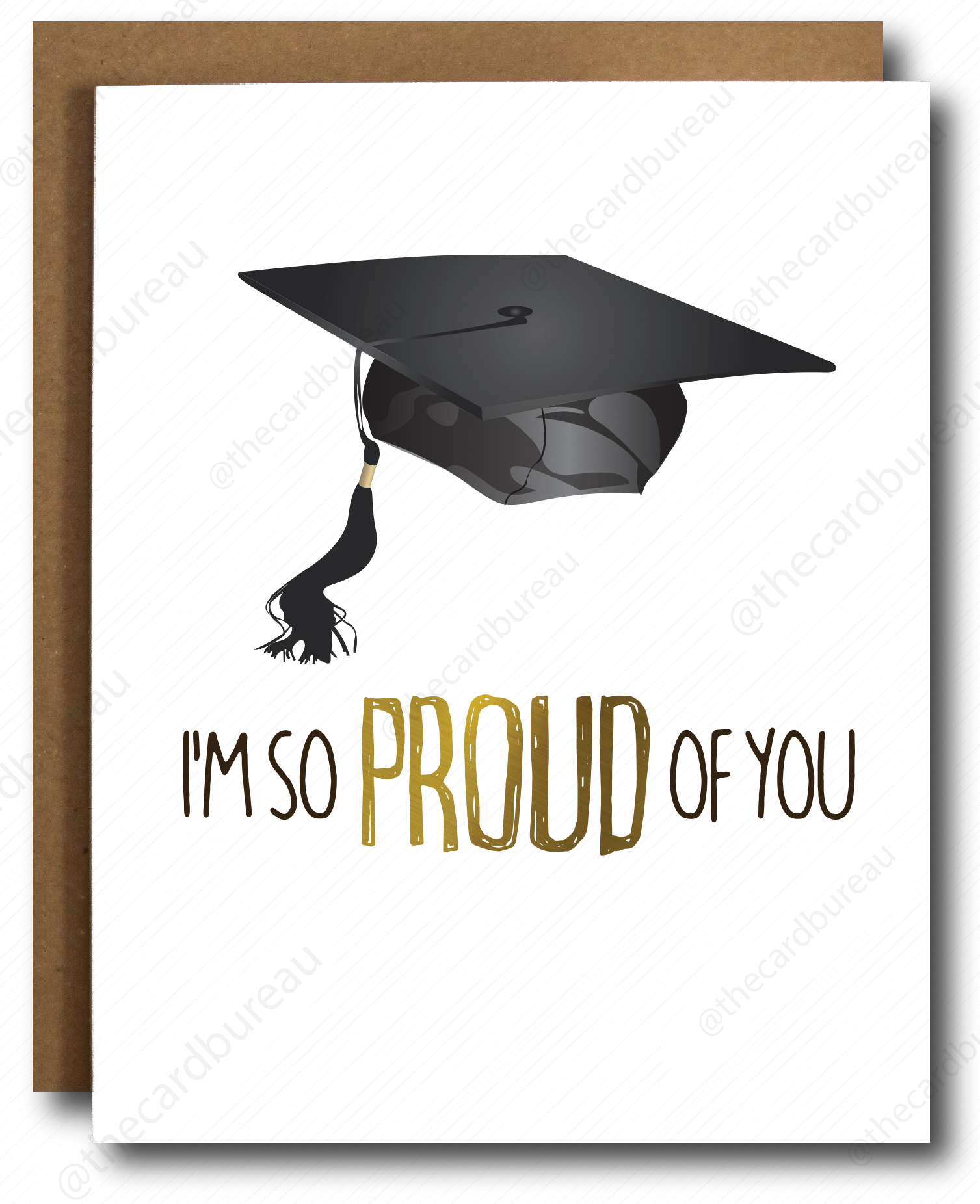 Gold Foil Proud Graduation Card with elegant design and recycled Kraft envelope.