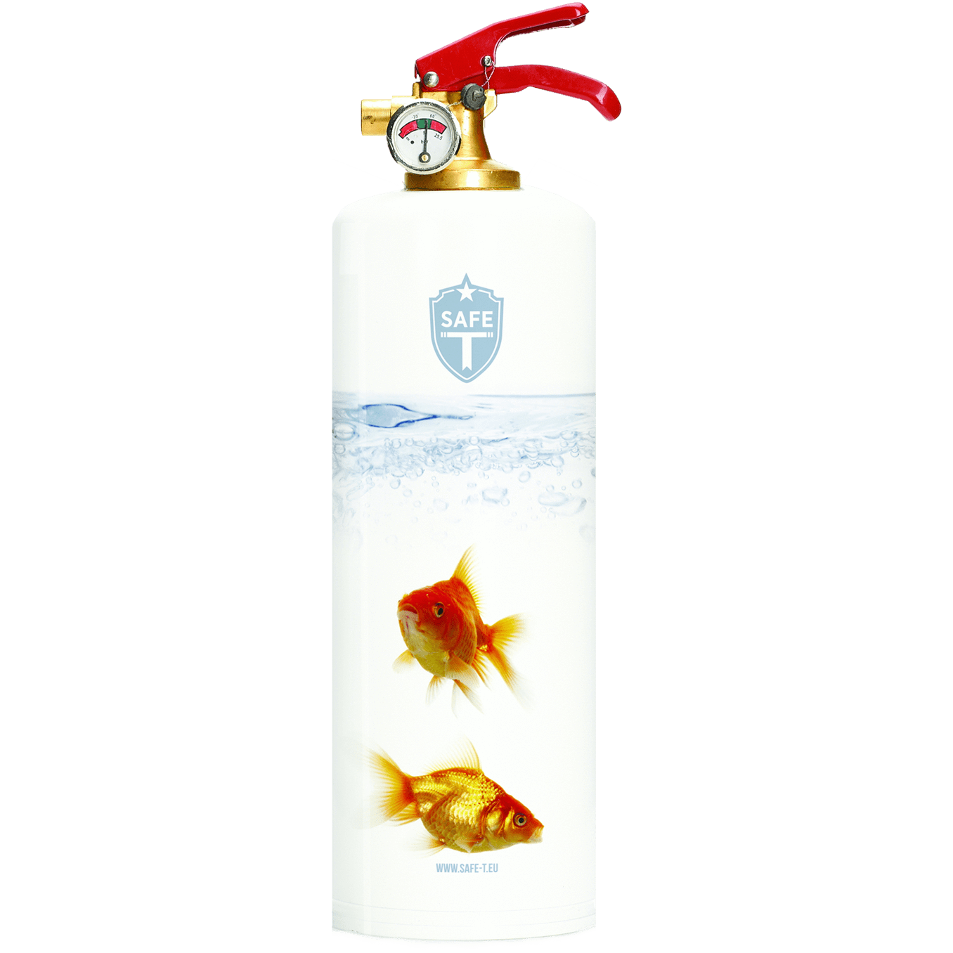 Stylish Goldfish fire extinguisher designed to enhance home decor.
