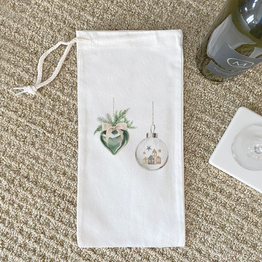 A stylish Greenery Ornaments Canvas Wine Bag featuring a greenery design, perfect for holding a 750mL wine bottle.