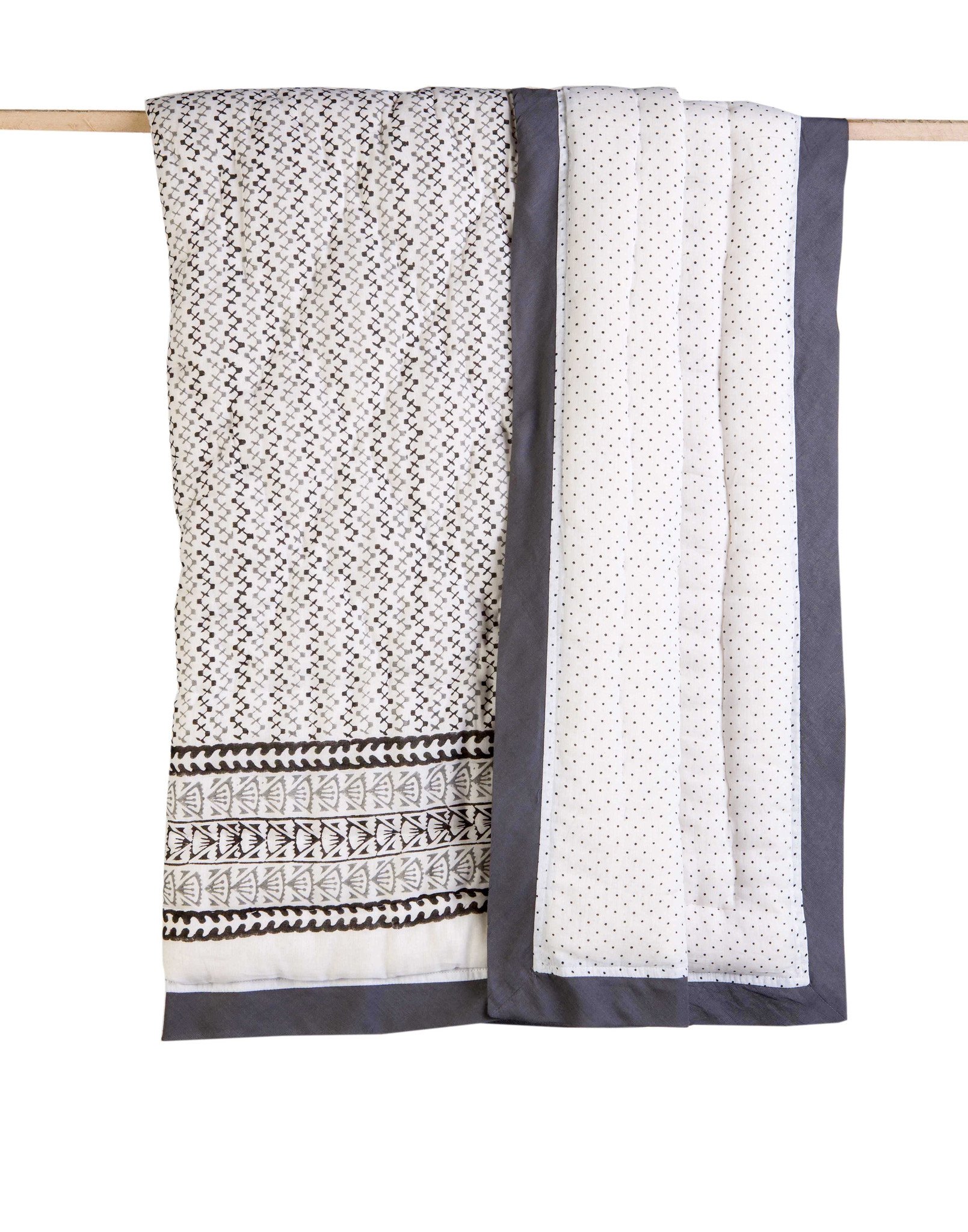 A beautifully handcrafted GREENWICH COTTON QUILT featuring unique block-printed designs and a luxurious soft texture.