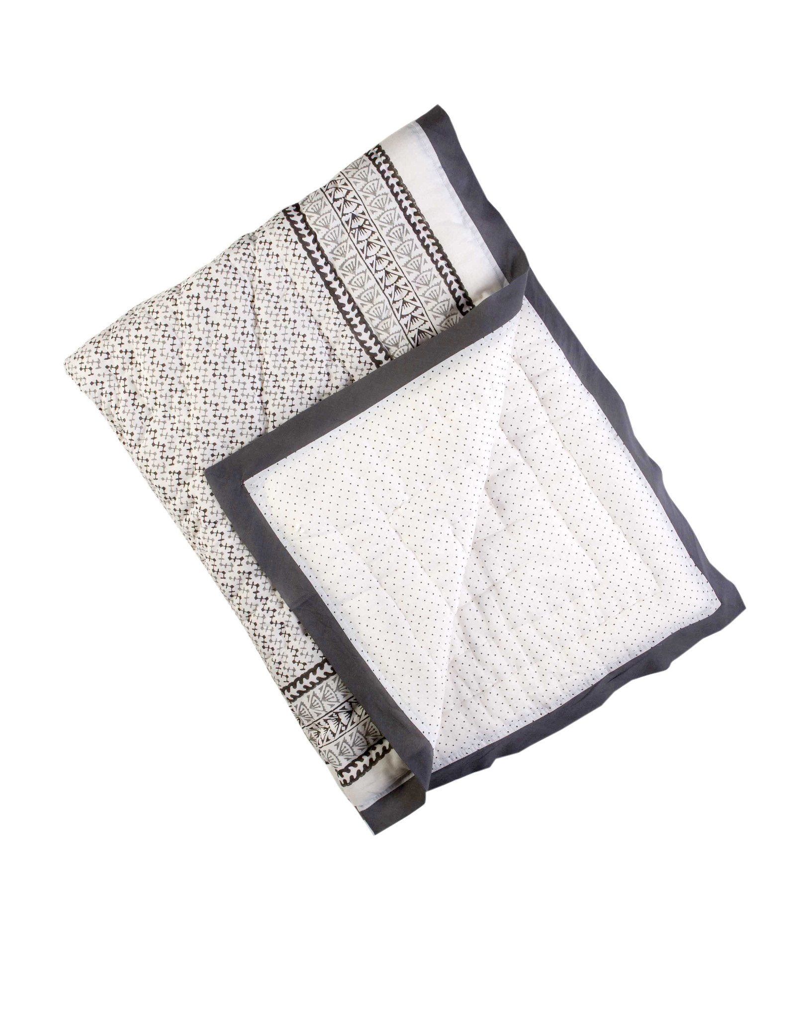 A beautifully handcrafted GREENWICH COTTON QUILT featuring unique block-printed designs and a luxurious soft texture.