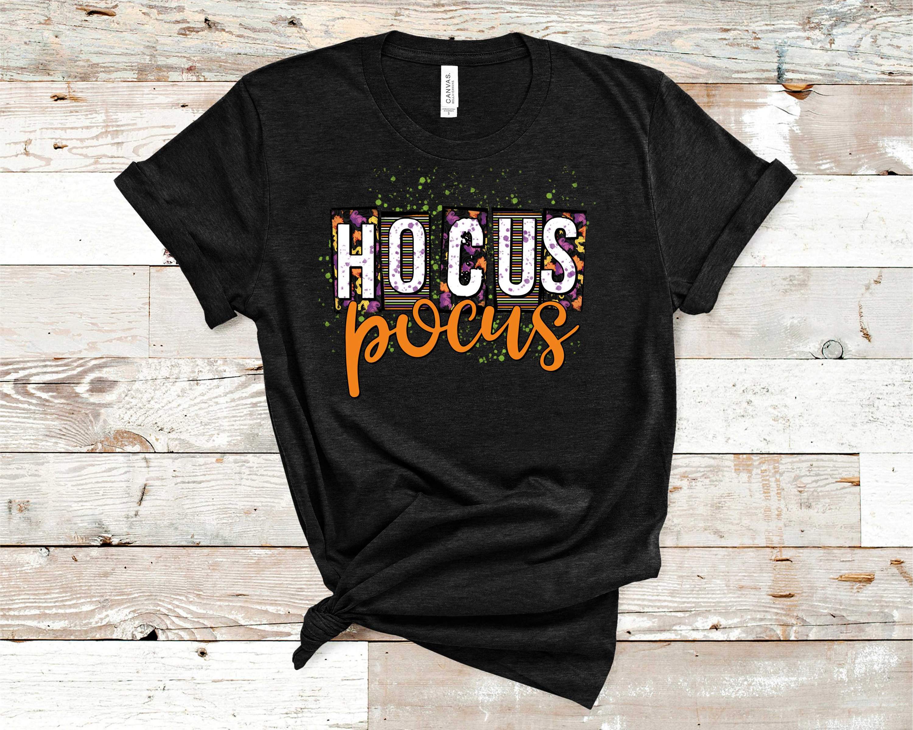 H. Pocus Graphic Tee featuring a whimsical design on a soft Bella Canvas unisex t-shirt.