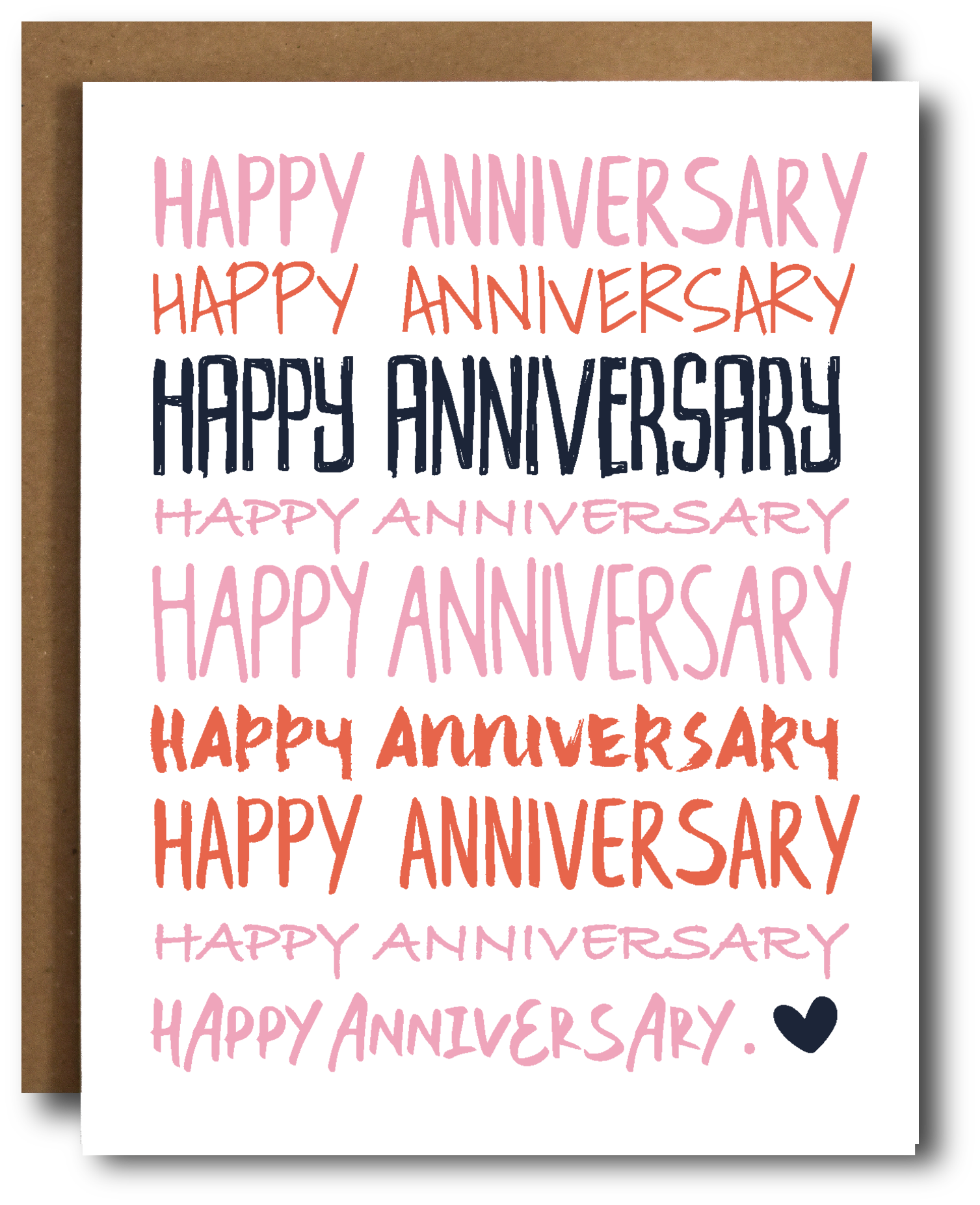 Happy Anniversary Card featuring a cute design, blank inside, with a kraft paper envelope.