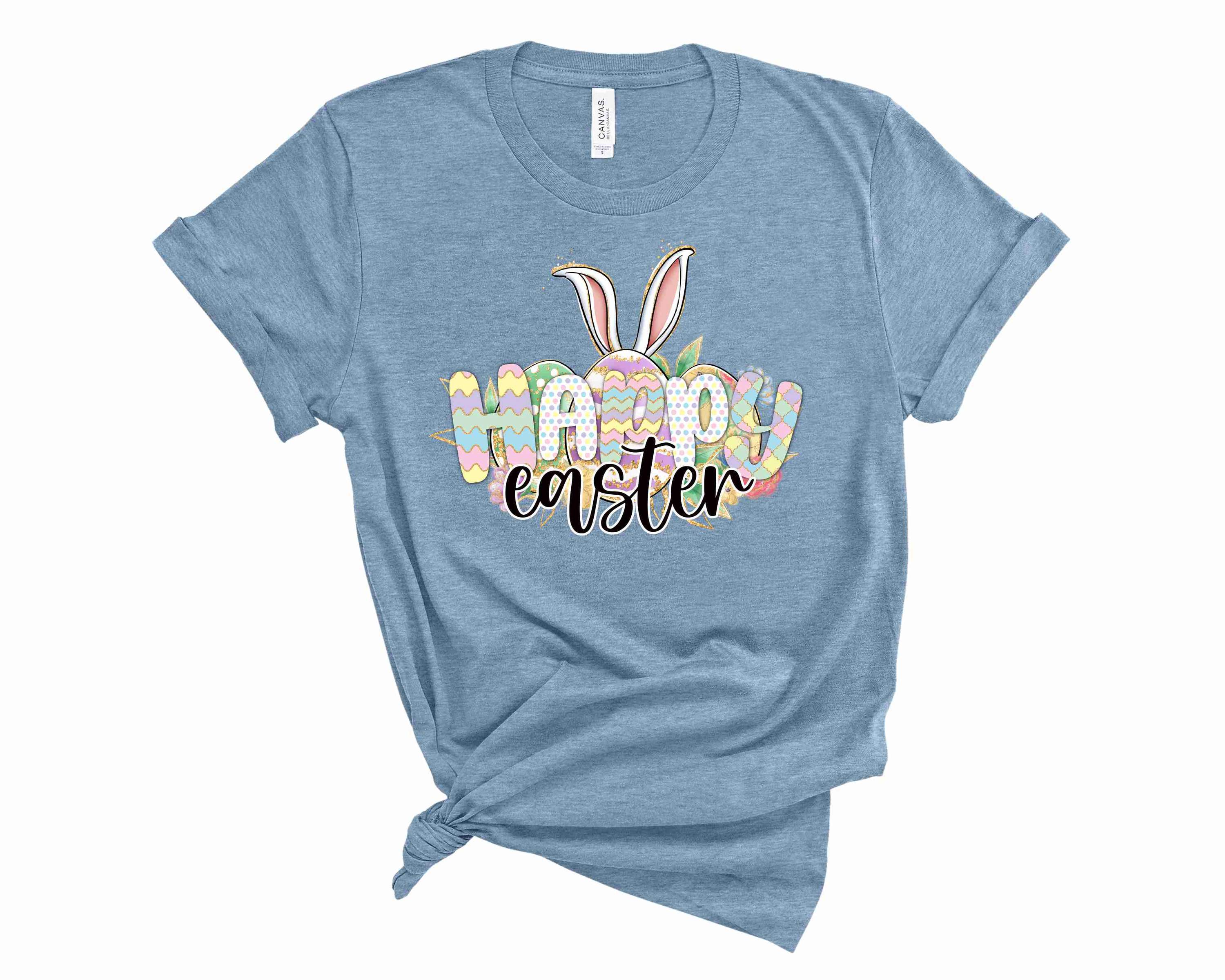 Happy Easter Graphic Tee featuring a vibrant Easter-themed design on a unisex t-shirt.