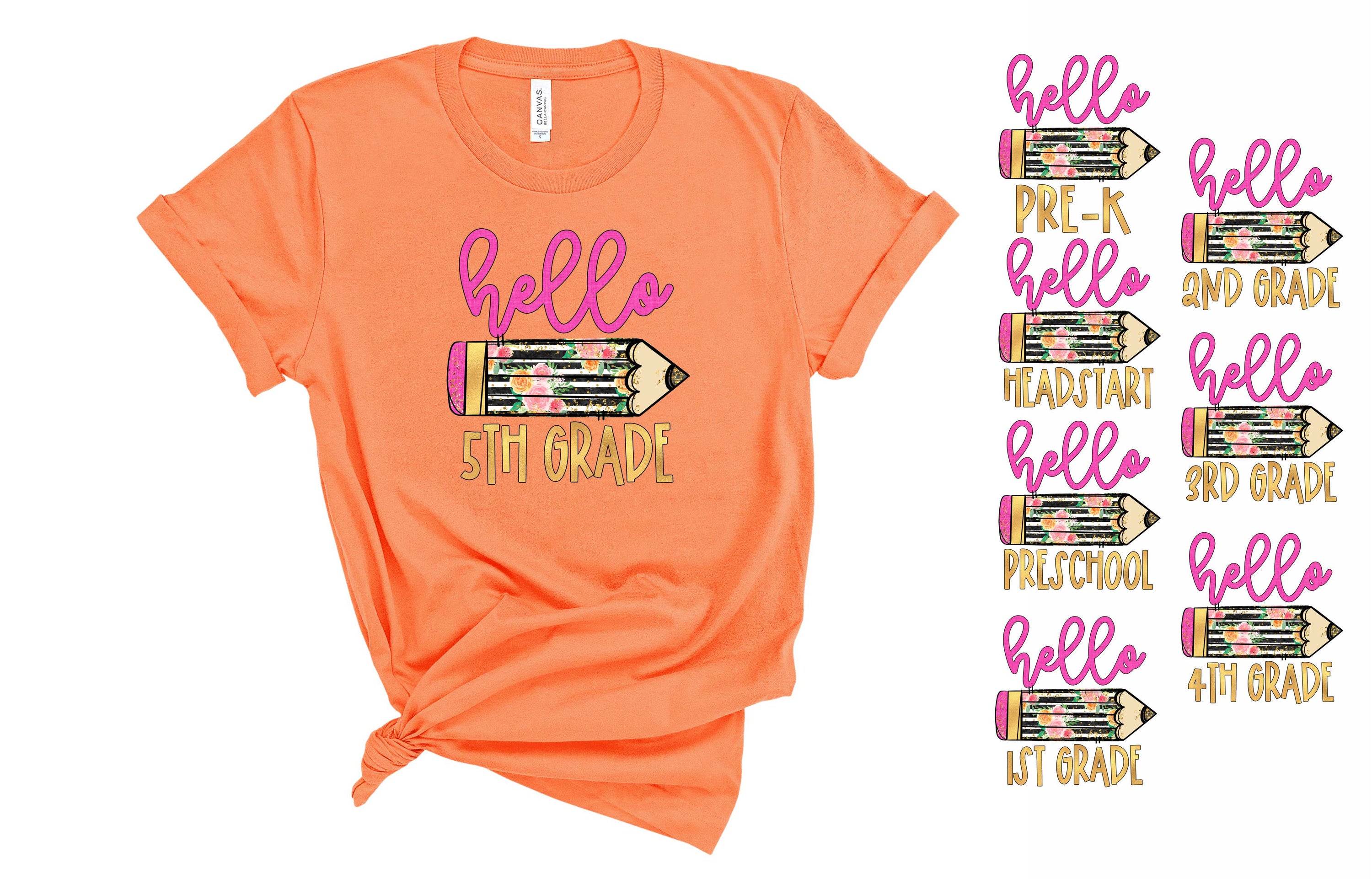 Hello Grade floral Pencil Graphic Tee featuring a vibrant floral design on a unisex t-shirt.