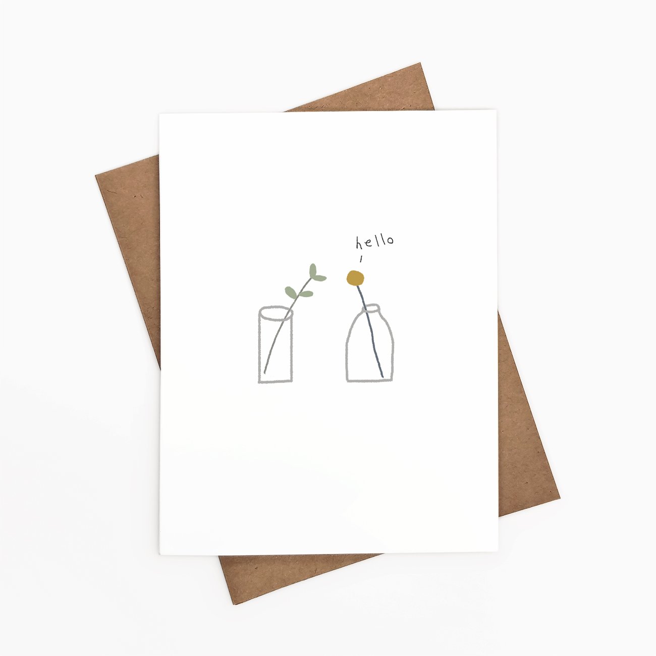 Charming foldable card with 'Hello (Thinking of you)' design, featuring a blank interior and a matching Kraft envelope.