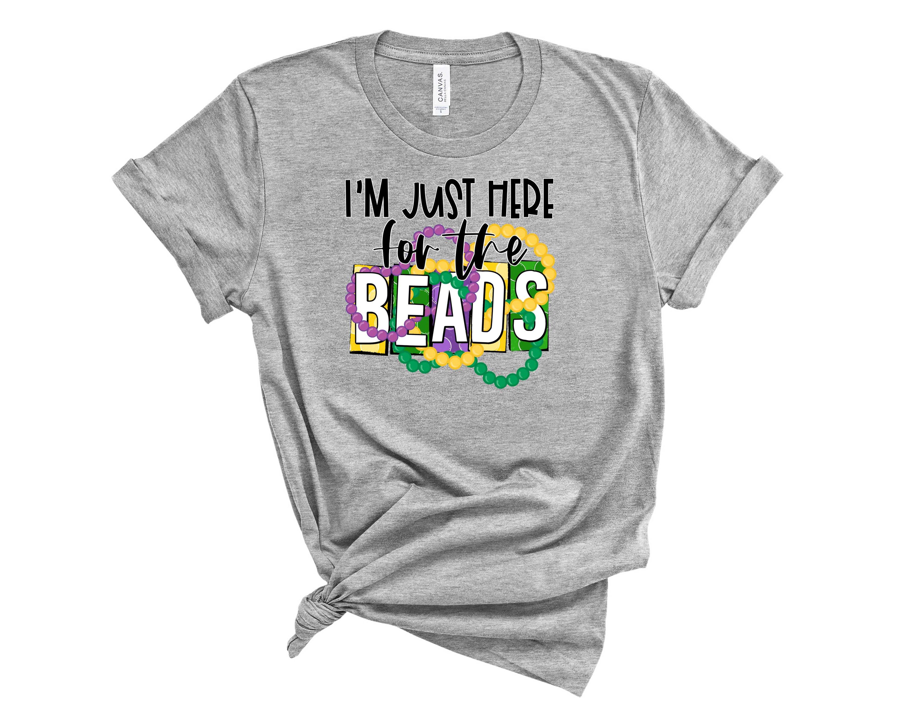 Unisex 'Here for the Beads' graphic tee featuring a vibrant bead-themed design, perfect for casual wear.