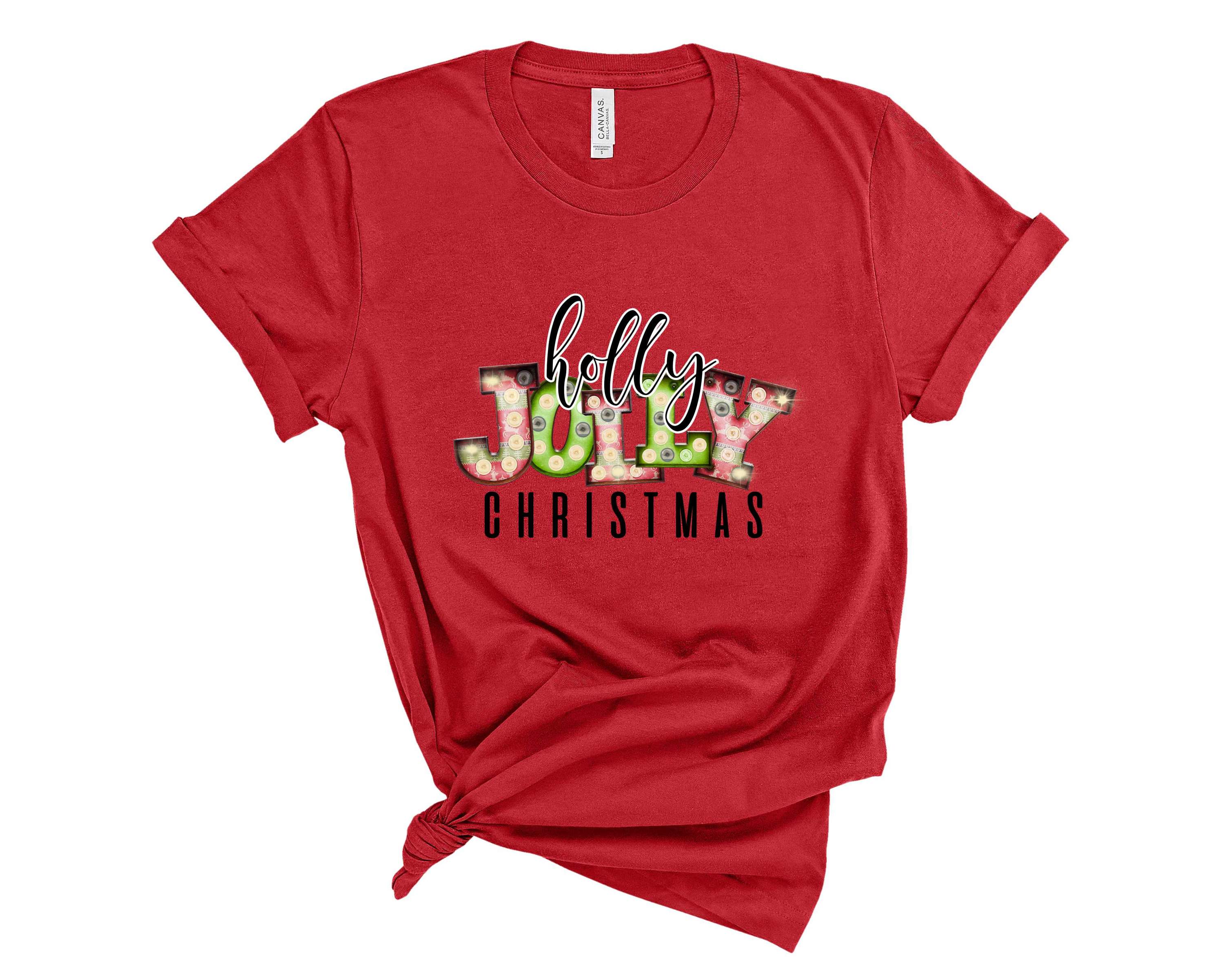Holly Jolly Christmas Graphic Tee featuring festive holiday design on a unisex t-shirt.