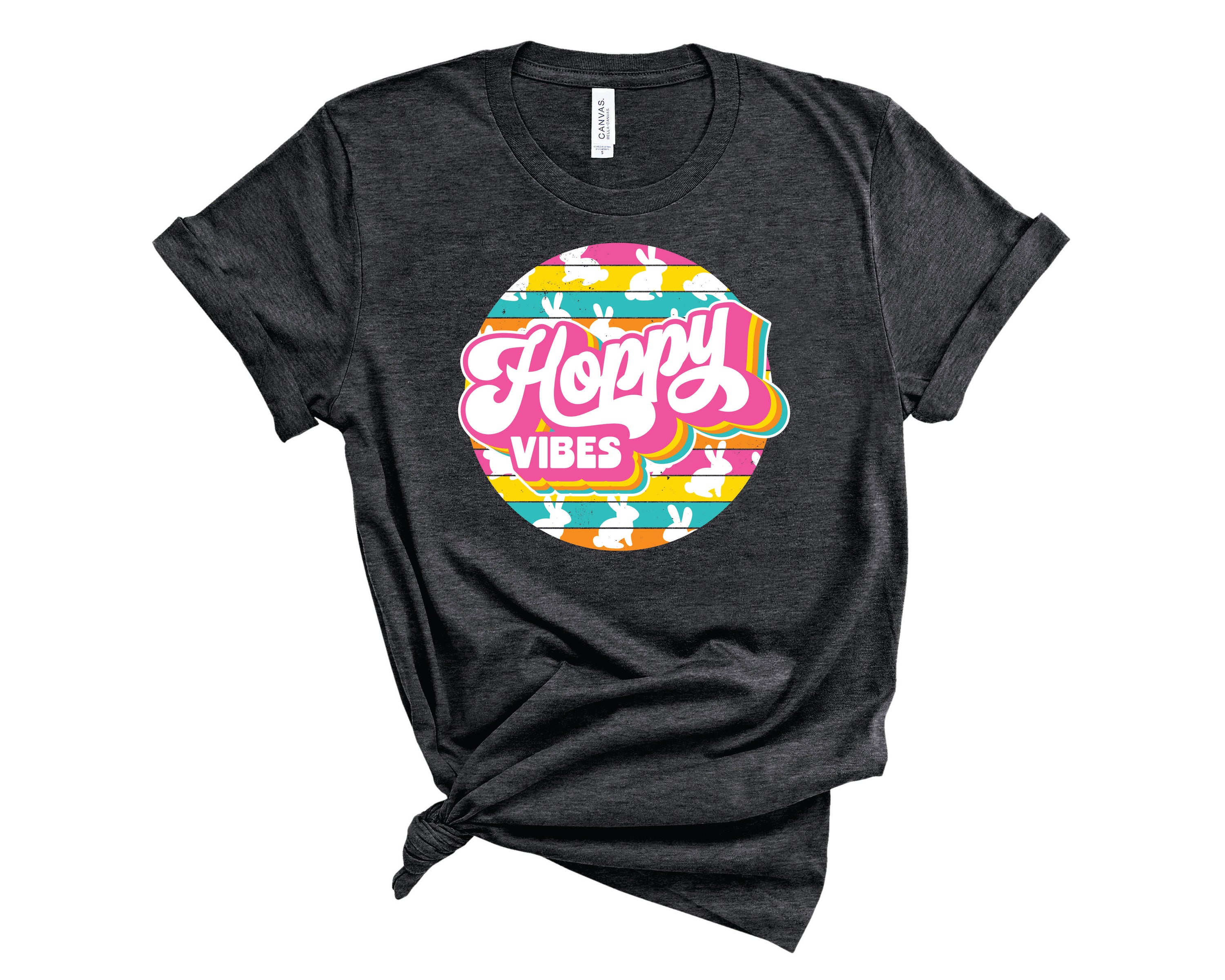 Hoppy Vibes Retro Circle Graphic Tee featuring a vibrant retro design in a unisex fit.