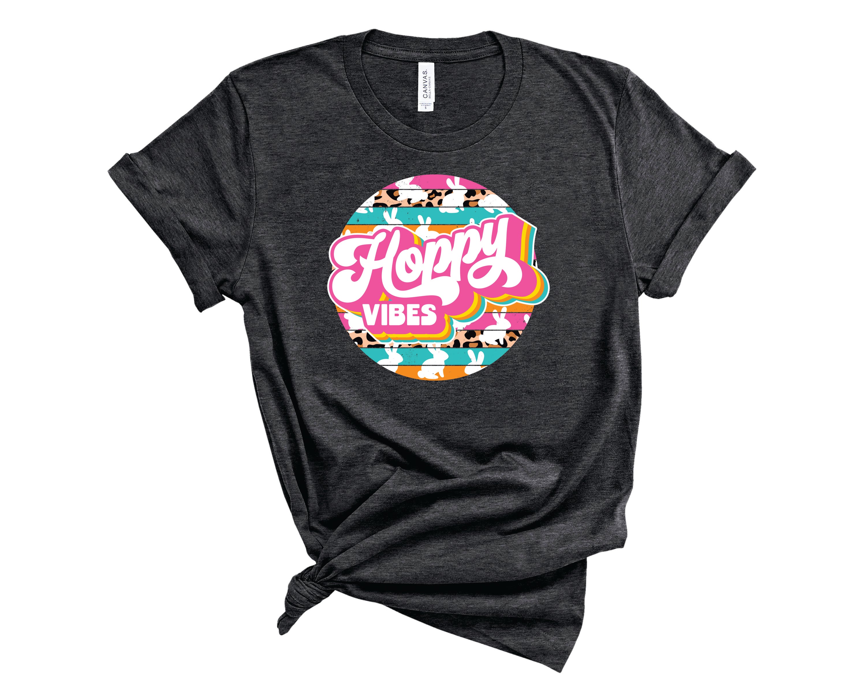 Hoppy Vibes Retro Circle Leopard Graphic Tee featuring a bold leopard print design in a retro circle, perfect for casual wear.