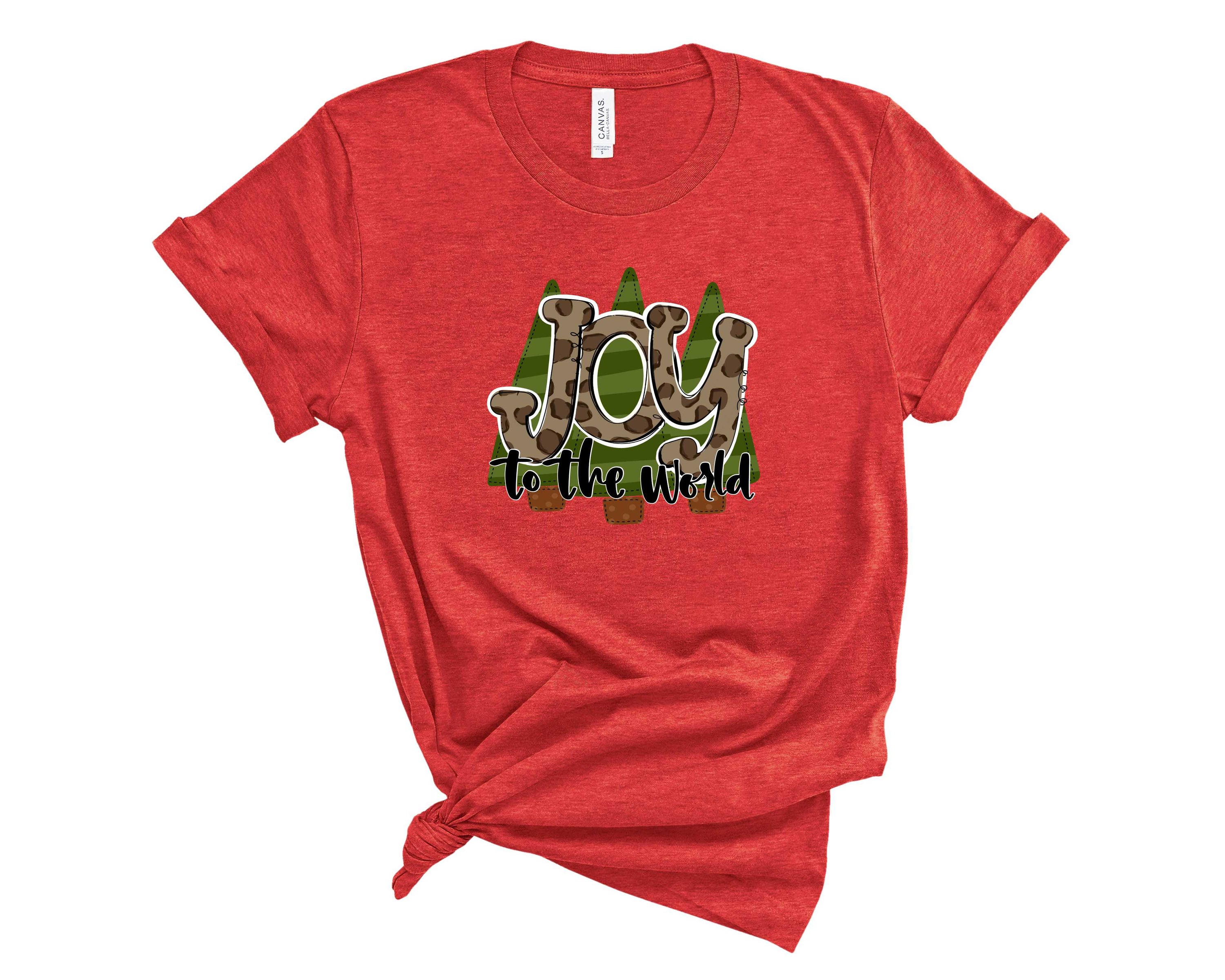 Joy to the World Graphic Tee featuring a vibrant holiday-themed design on a soft, unisex t-shirt.