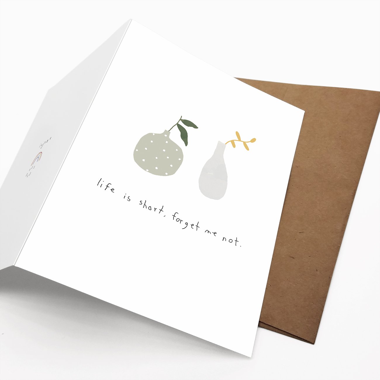 Charming foldable card with floral design, blank inside, packaged with a Kraft envelope.