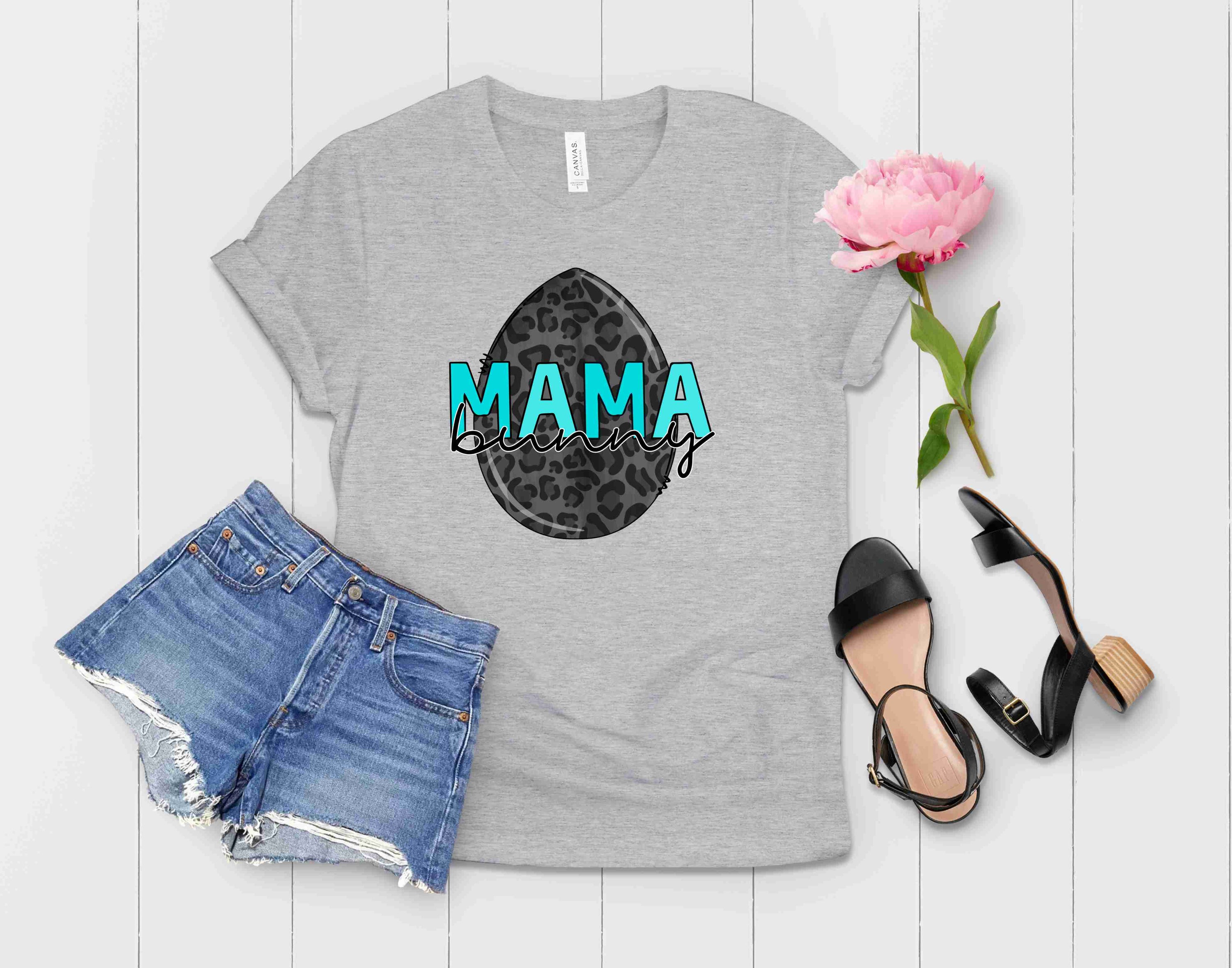 MAMA Bunny Blue Black Leopard Graphic Tee featuring a trendy leopard print design on a soft fabric, suitable for casual wear.