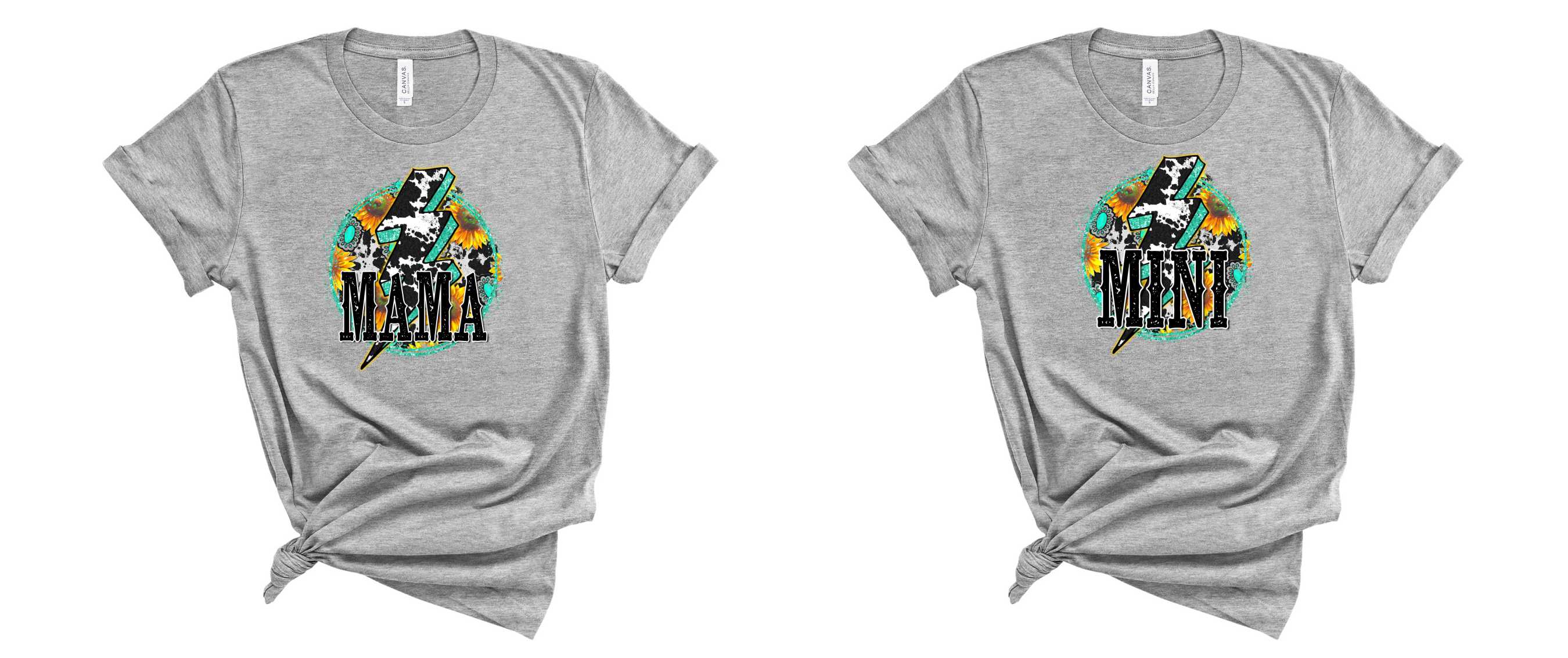 Mama-Mini Cow Bolt Graphic Tee featuring a playful cow bolt design on a soft unisex t-shirt.