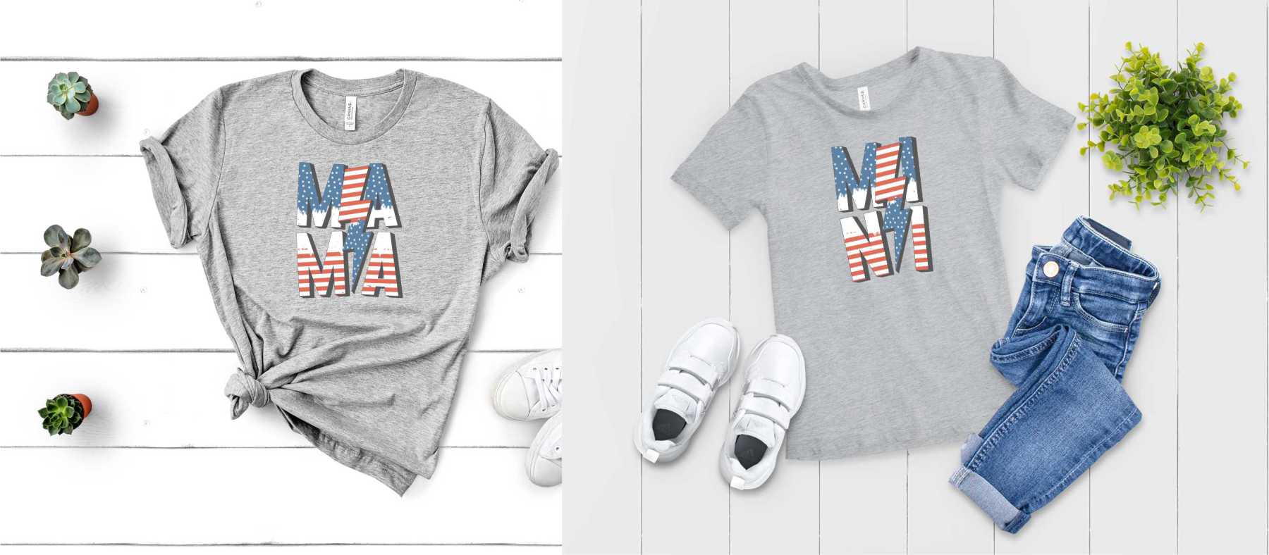 Mama-Mini Patriotic Graphic Tee featuring a bold patriotic design, suitable for unisex wear.