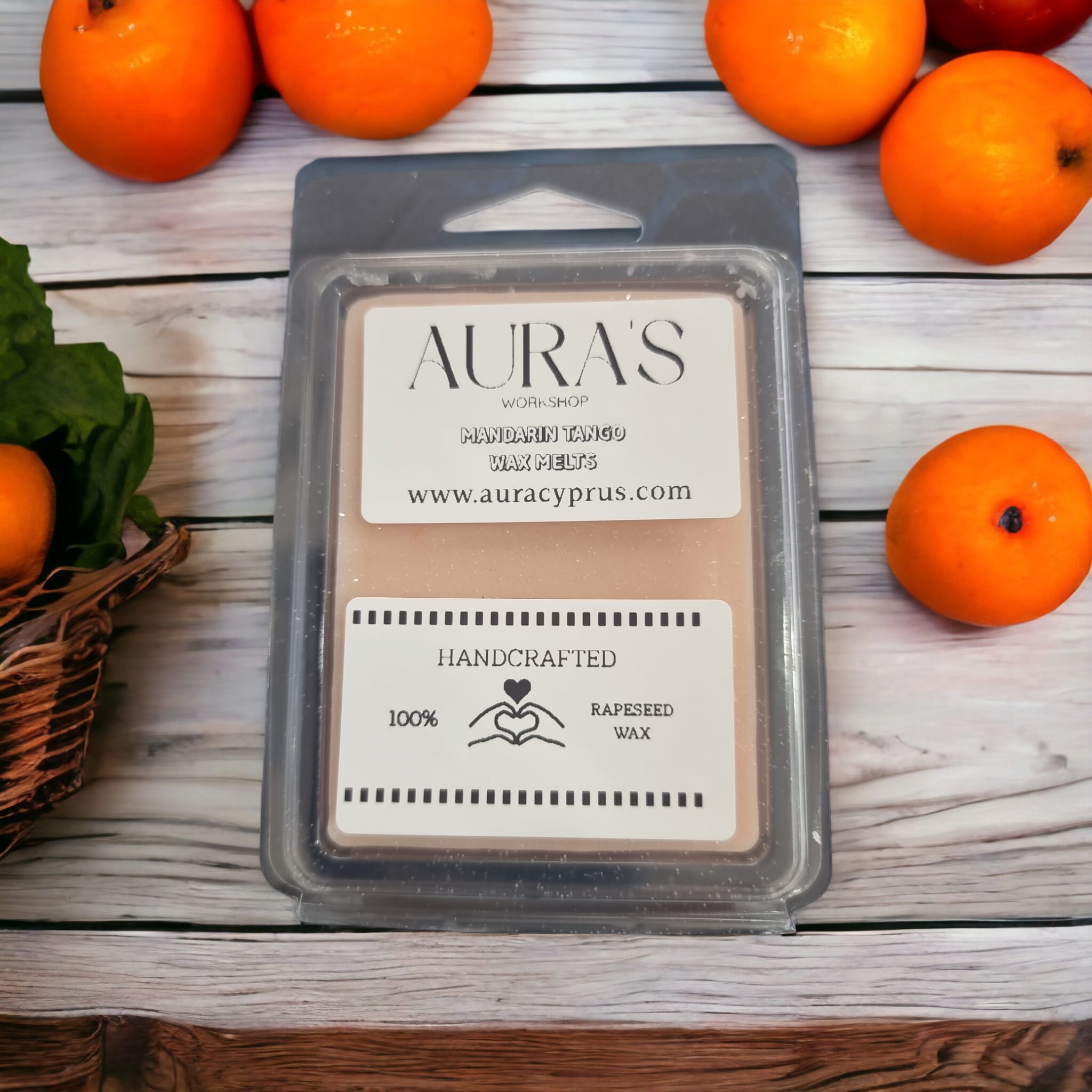 Mandarin Tango Wax Melts in vibrant orange color, showcasing their citrusy essence and inviting aroma.