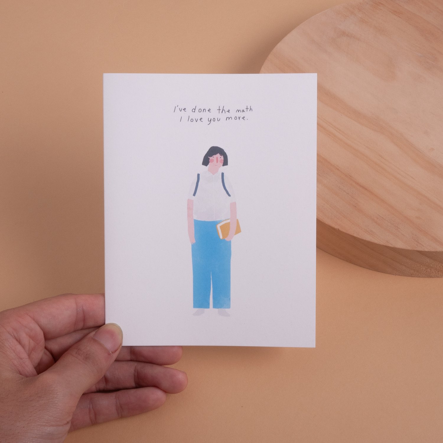 Math, I Love You More greeting card on recycled paper with Kraft envelope, featuring a heartfelt design.