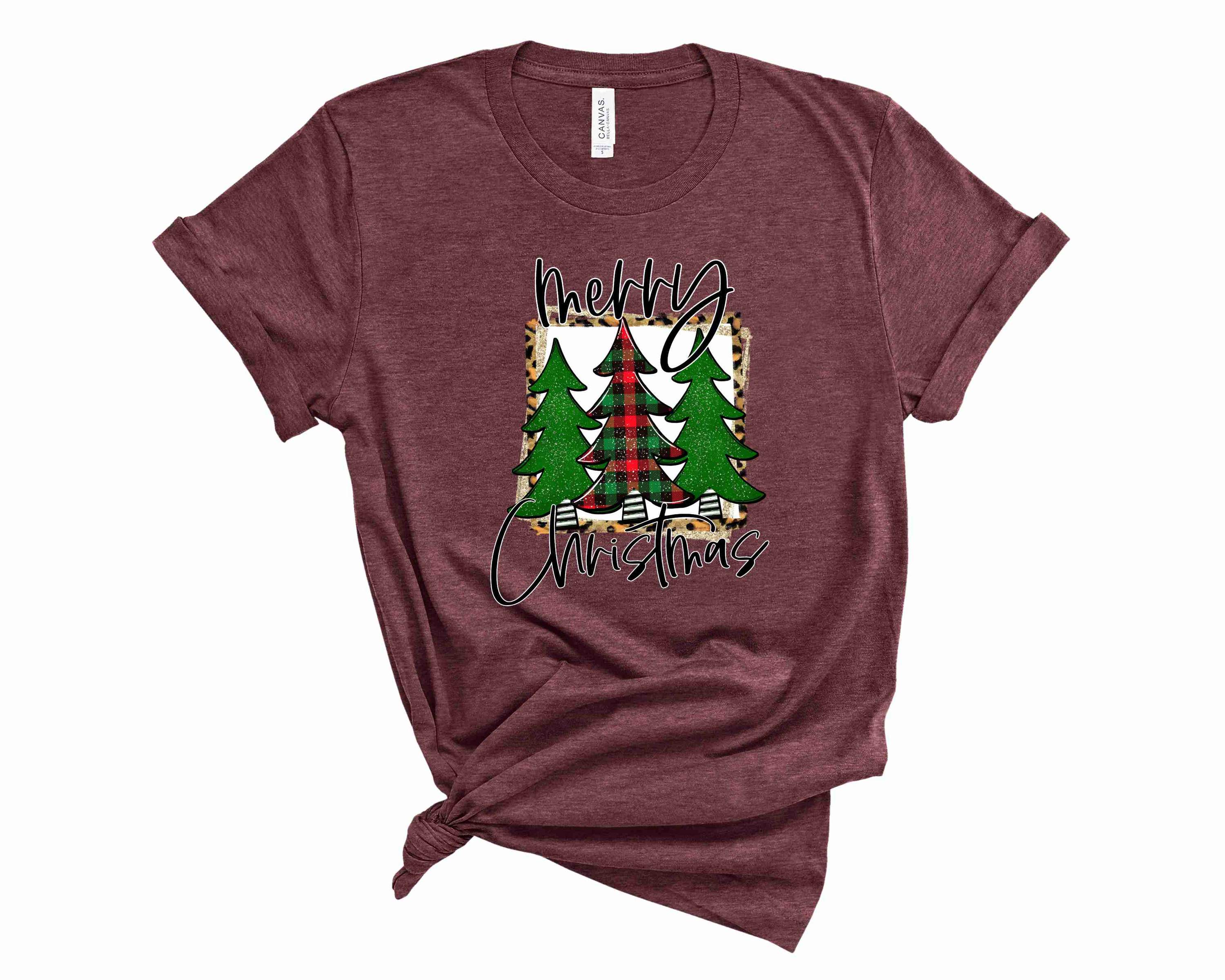 MC Buffalo Plaid Tree Graphic Tee featuring a stylish plaid design on a comfortable unisex t-shirt.