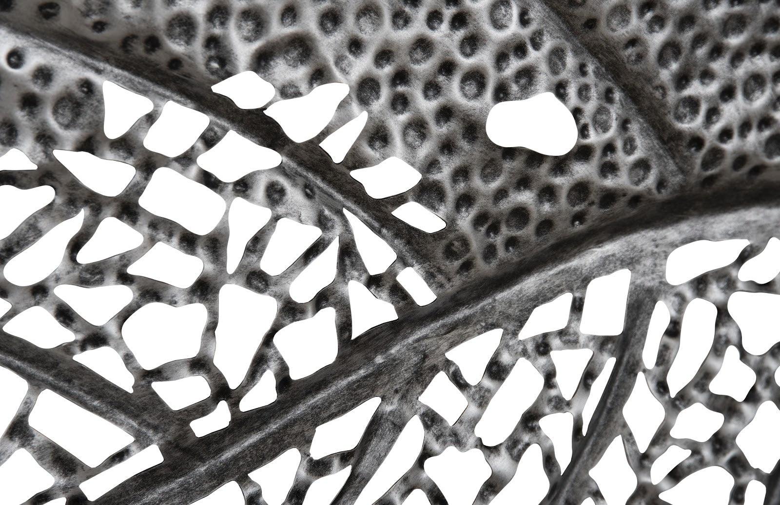Medium Silver Birch Leaf Wall Art featuring intricate hand-cut metal design in antique silver finish, showcasing a modern organic aesthetic.